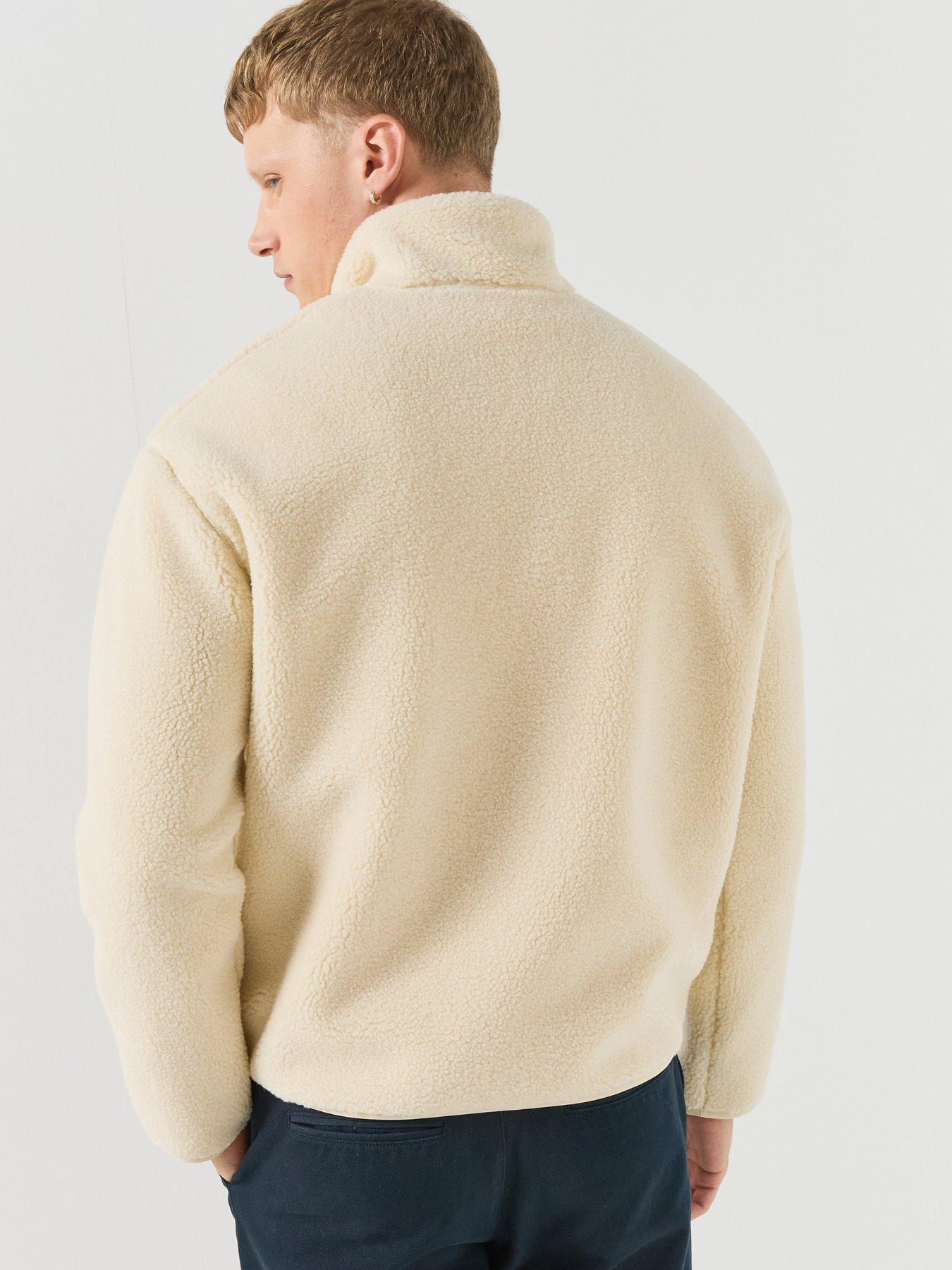 Image 2 of 6 of Lacoste Mens Sherpa Fleece Funnel Neck Zipped Jacket - Cream
