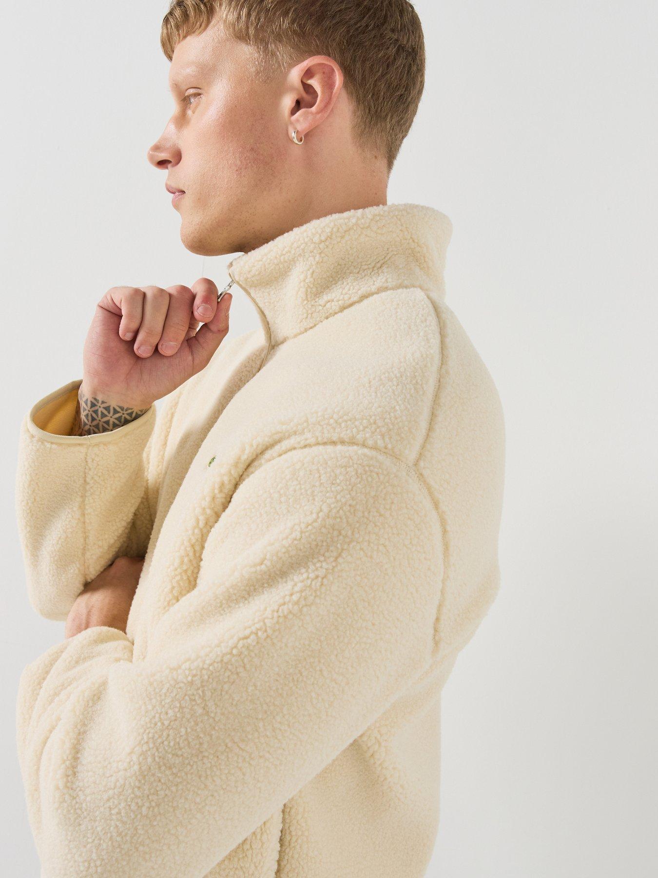 Image 4 of 6 of Lacoste Mens Sherpa Fleece Funnel Neck Zipped Jacket - Cream
