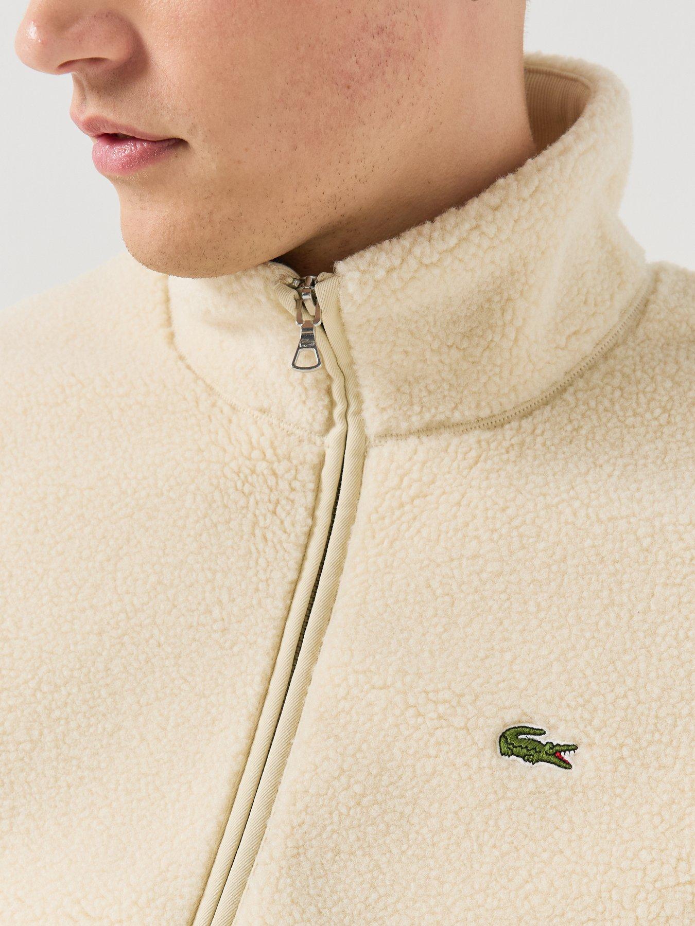 Image 5 of 6 of Lacoste Mens Sherpa Fleece Funnel Neck Zipped Jacket - Cream