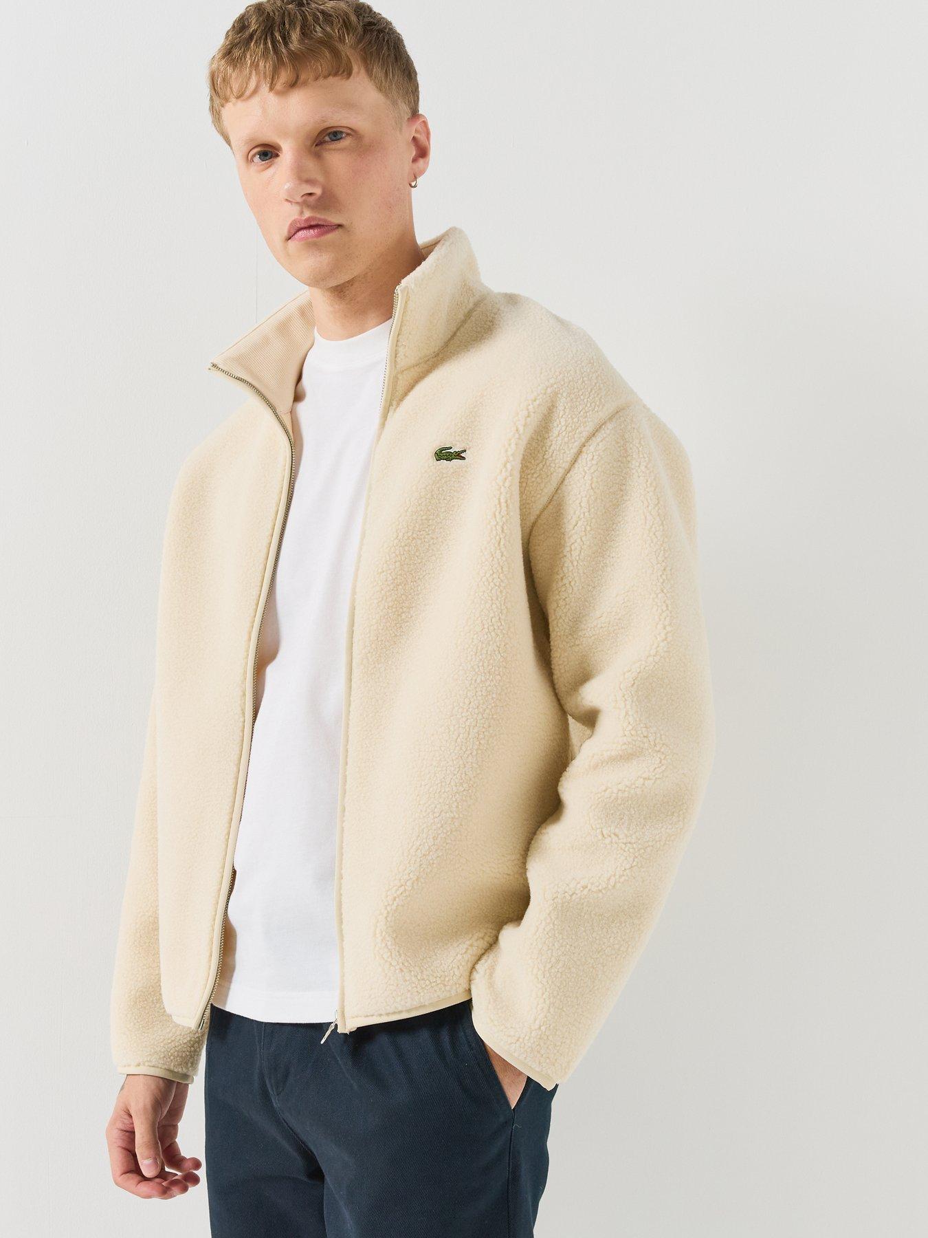 Image 6 of 6 of Lacoste Mens Sherpa Fleece Funnel Neck Zipped Jacket - Cream