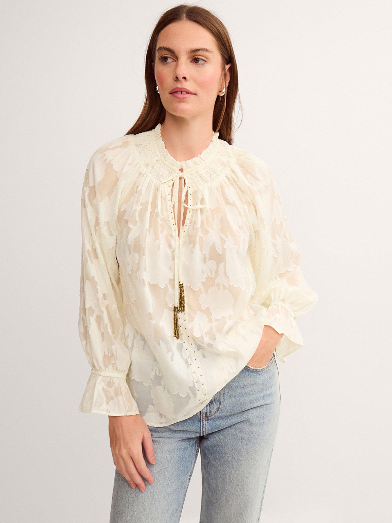 Image 1 of 4 of Monsoon Lyra Sheer Devor&eacute; Blouse - Ivory