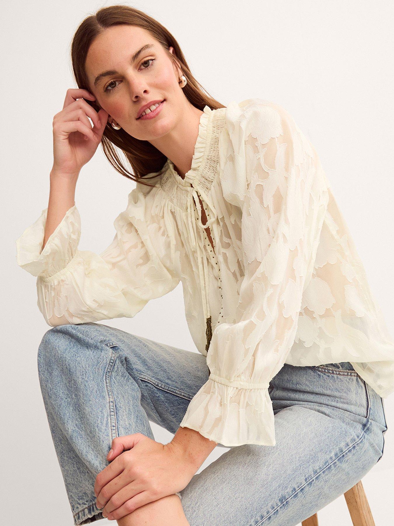 Image 3 of 4 of Monsoon Lyra Sheer Devor&eacute; Blouse - Ivory