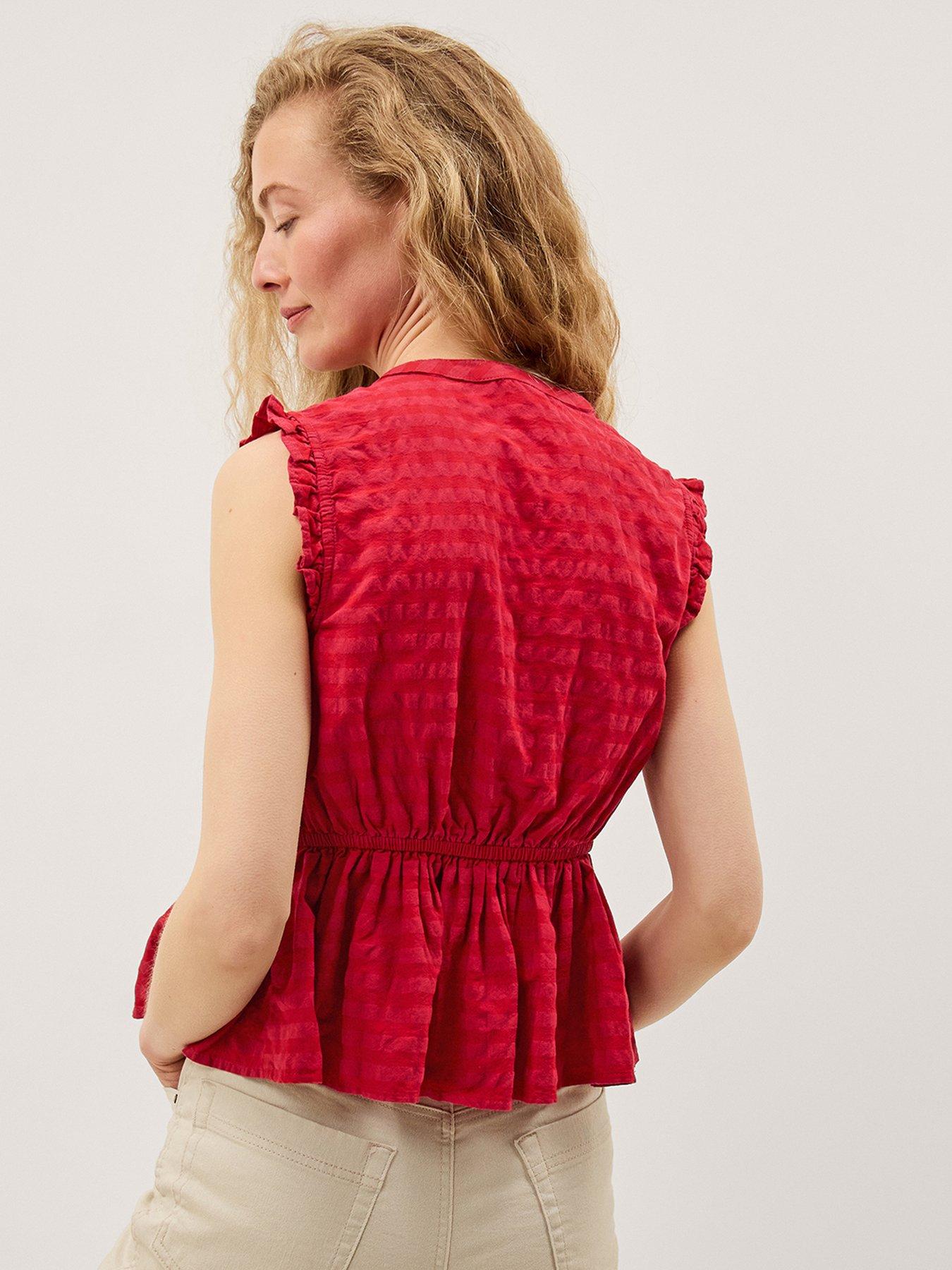 Image 2 of 5 of Monsoon Bea Sleeveless Gingham Frill Top - Pink