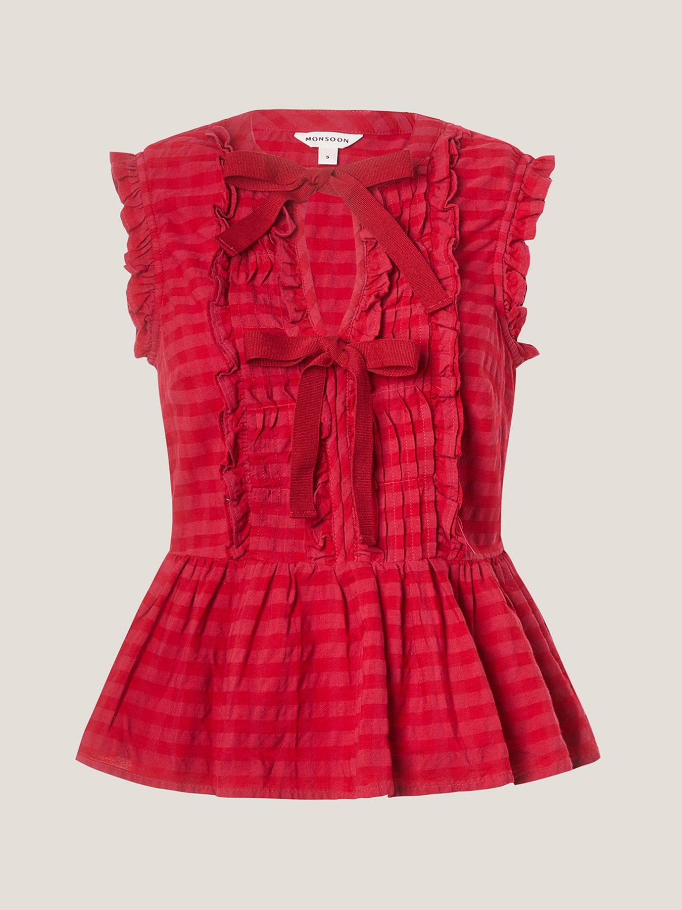Image 5 of 5 of Monsoon Bea Sleeveless Gingham Frill Top - Pink