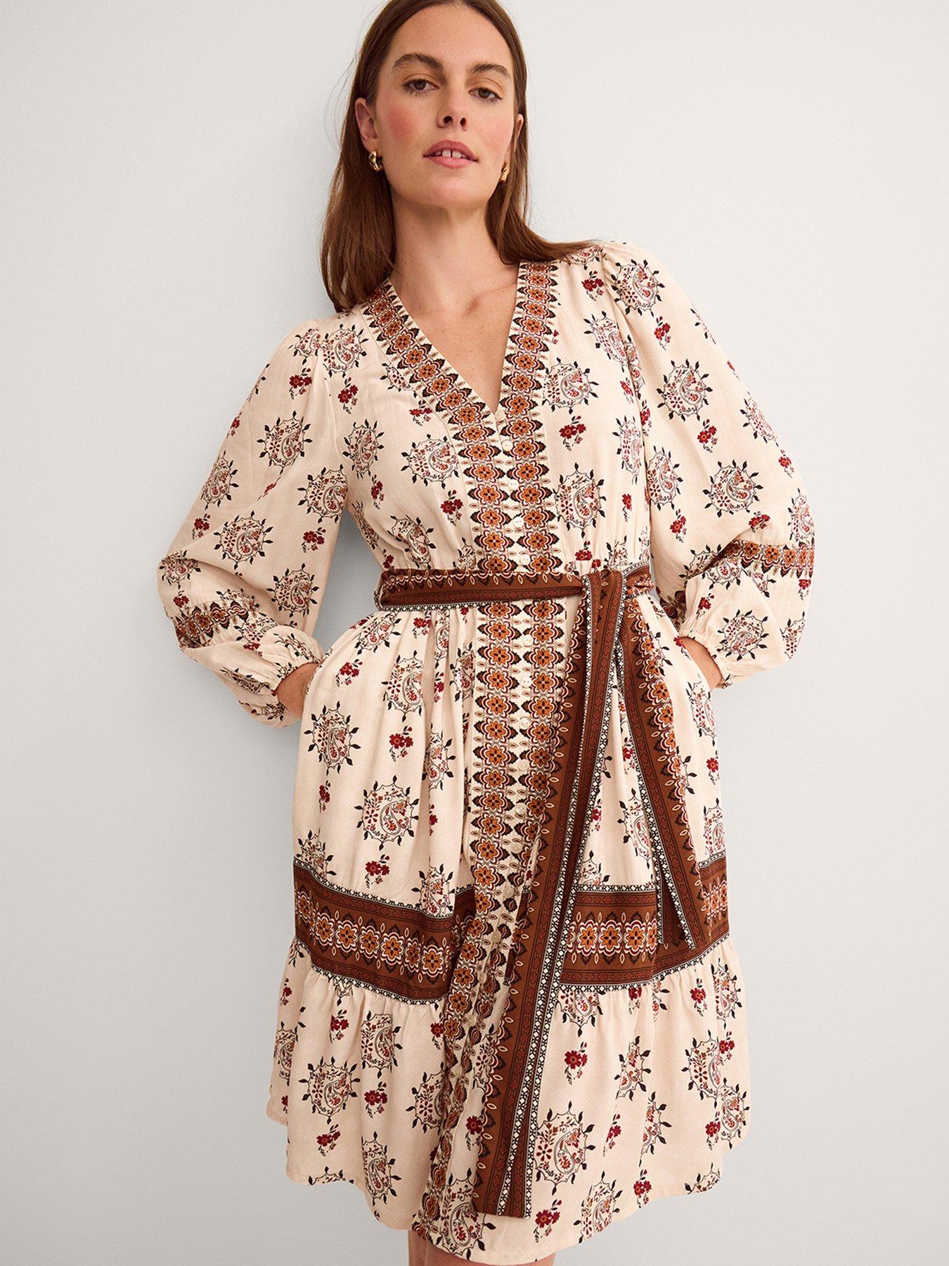 Monsoon Carrie Abstract Print Dress - Cream