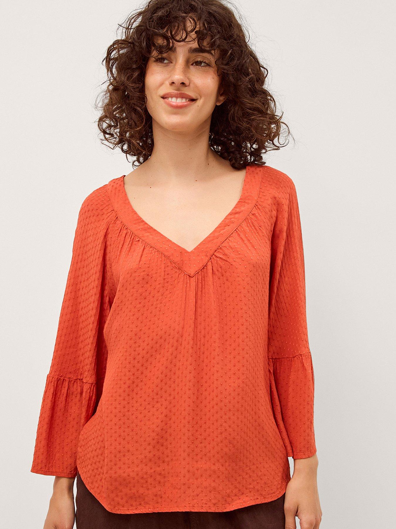 Image 1 of 4 of Monsoon Kallie Dobby Blouse - Orange