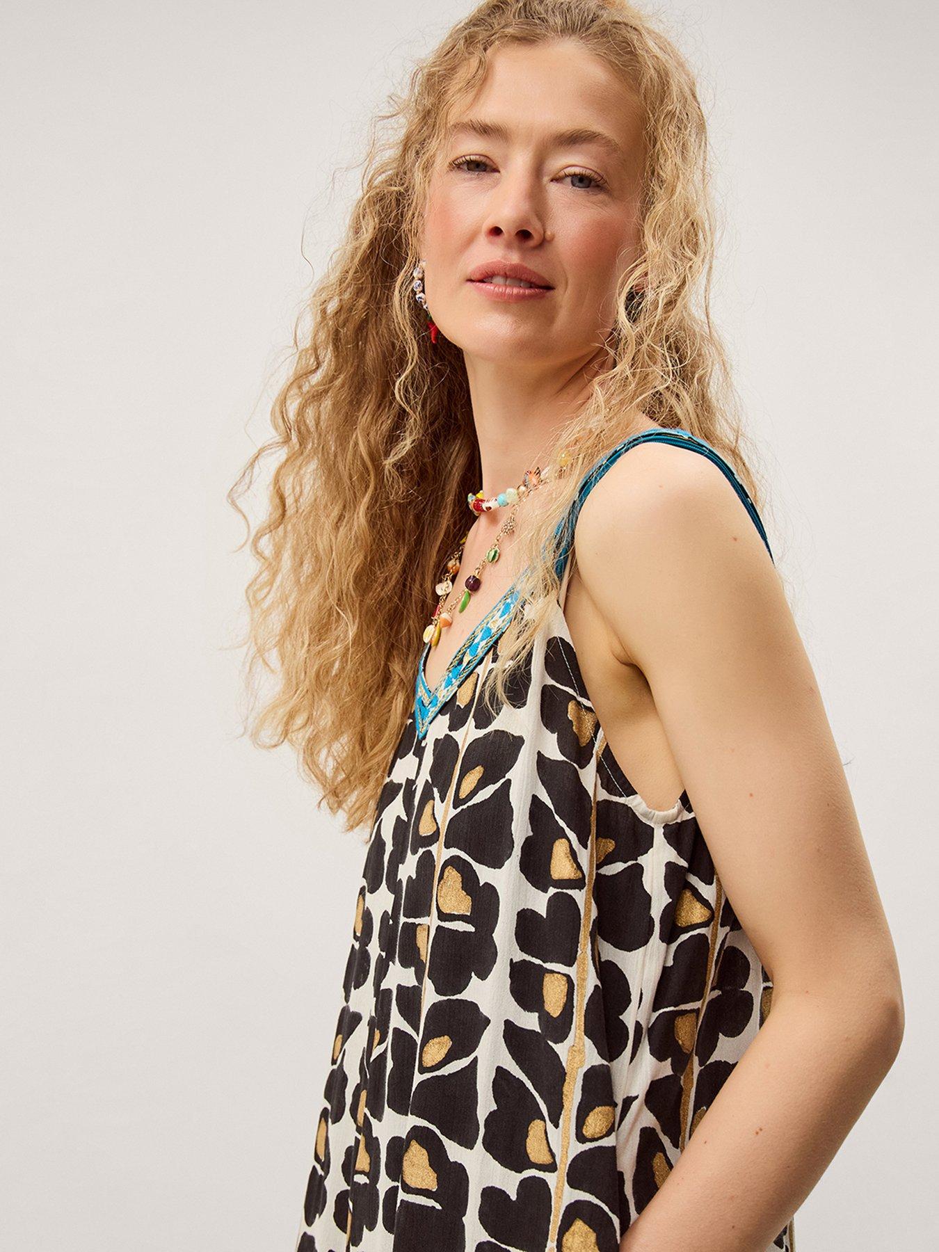 Image 3 of 4 of Monsoon Leila Woodblock Print Culotte Jumpsuit - Black