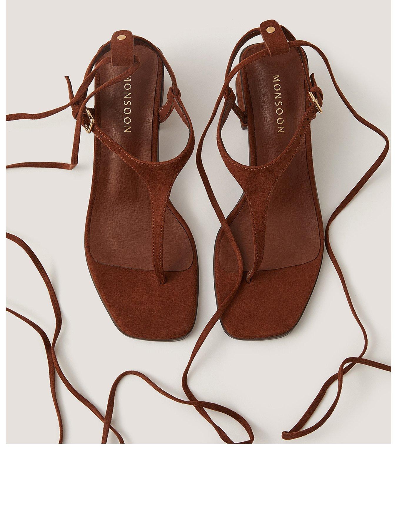Image 1 of 3 of Monsoon Hatty Toe Post Tie Heels - Brown