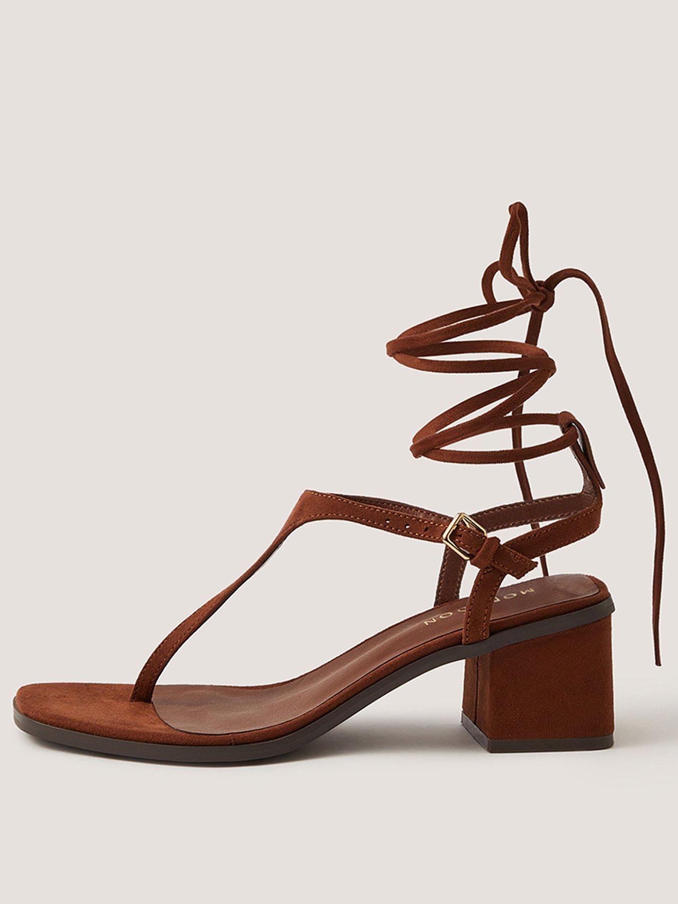Image 2 of 3 of Monsoon Hatty Toe Post Tie Heels - Brown
