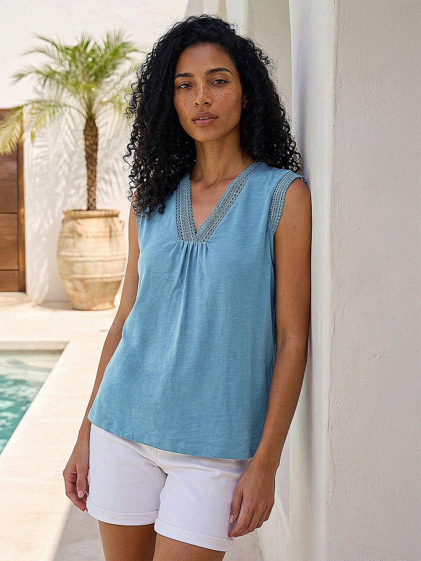Roman Lace Trim Tie V-neck Top