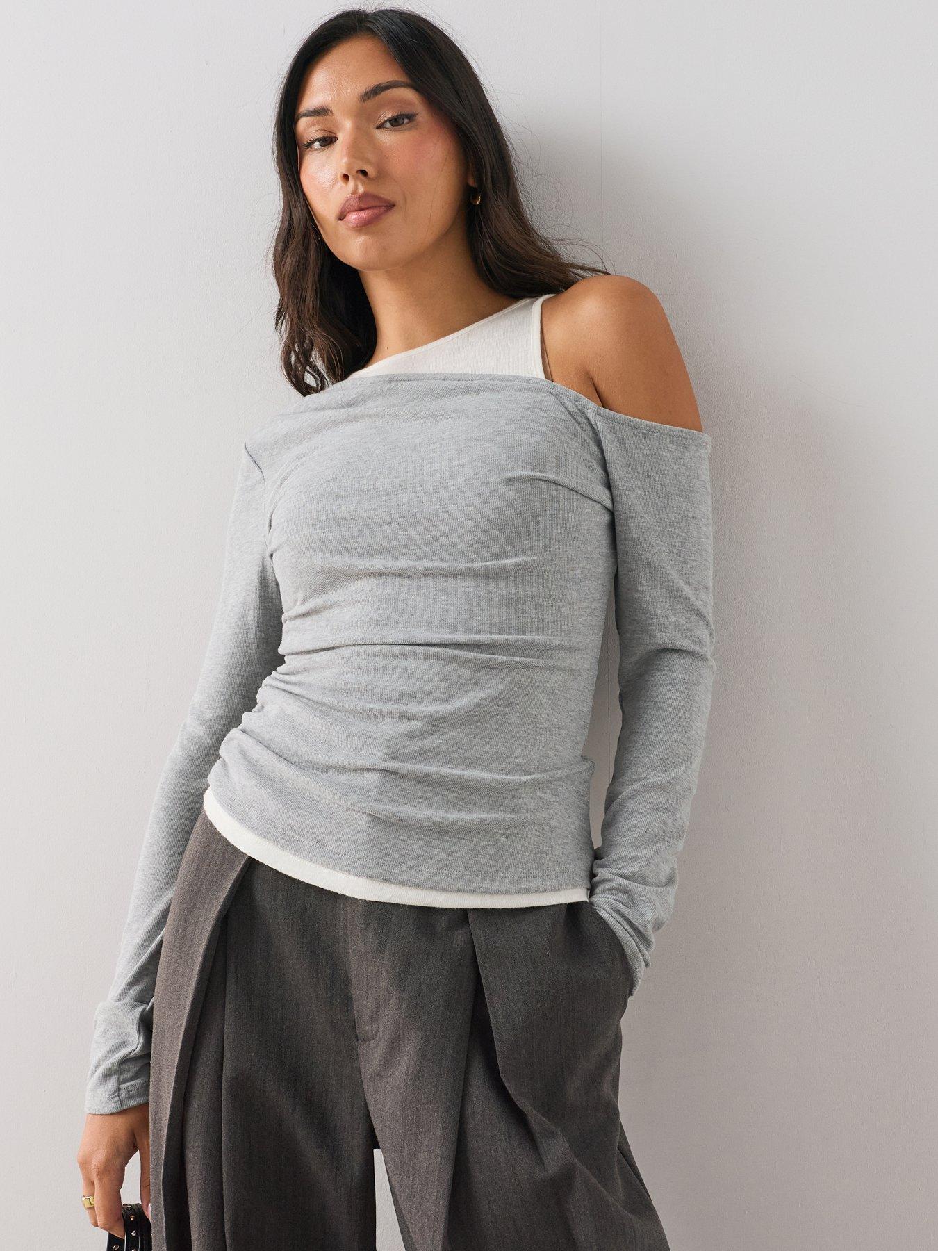 The Very Collection Long Sleeve Layered Off The Shoulder Top