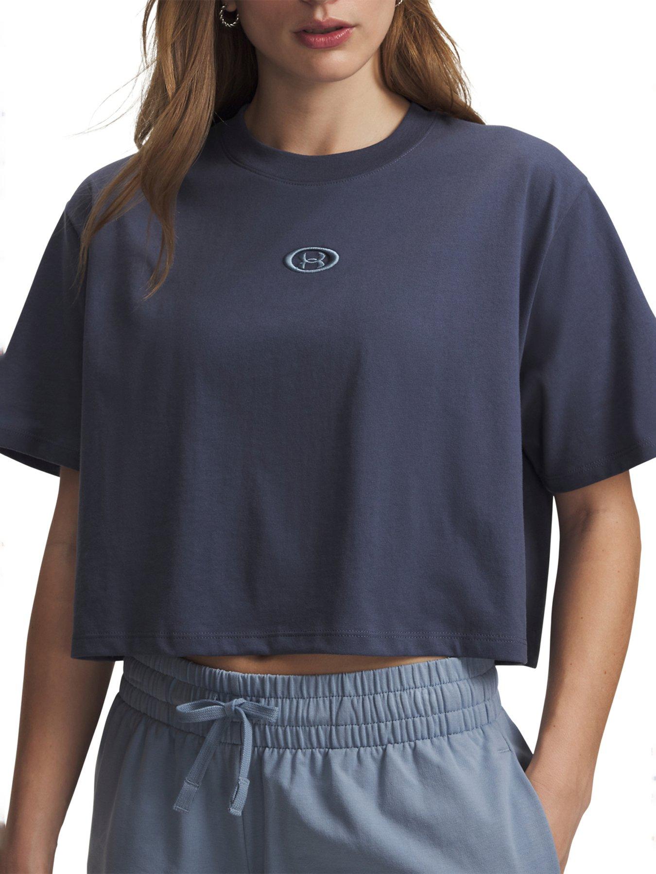 Under Armour Women's Oversized Cotton Blend T-Shirt With Ribbed Crew Neck - Grey