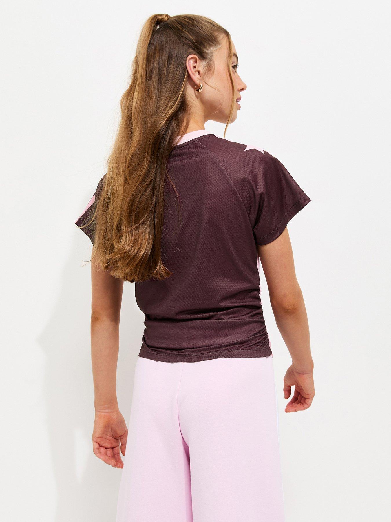 Image 2 of 5 of New Look 915 Girls 85 Star Print Ruched Side Football Top - Dark Red