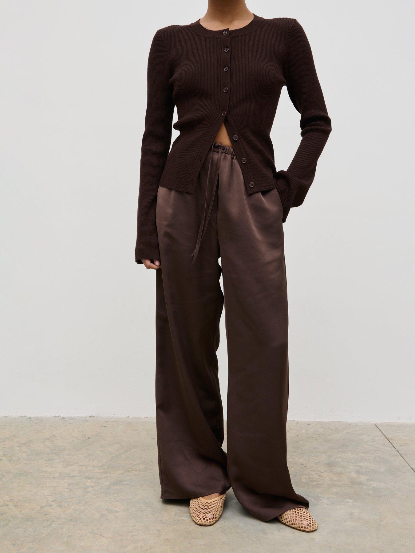 Pretty Lavish Breya Satin Drawstring Trousers - Brown