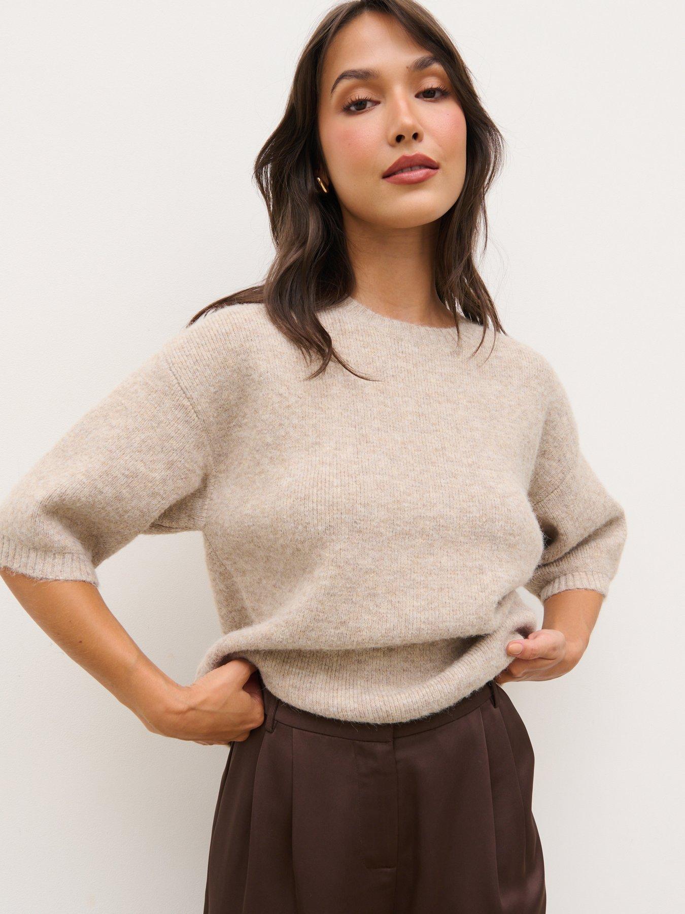 Pretty Lavish Gisella Short Sleeve Knit Top - Beige