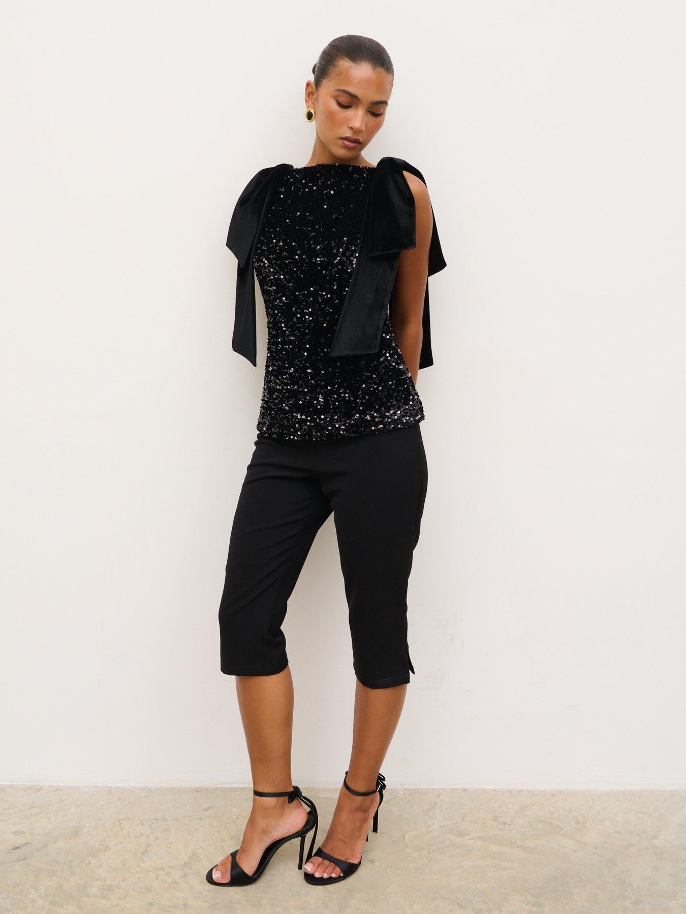 Image 3 of 4 of Pretty Lavish Kate Sequin Bow Detail Top - Black