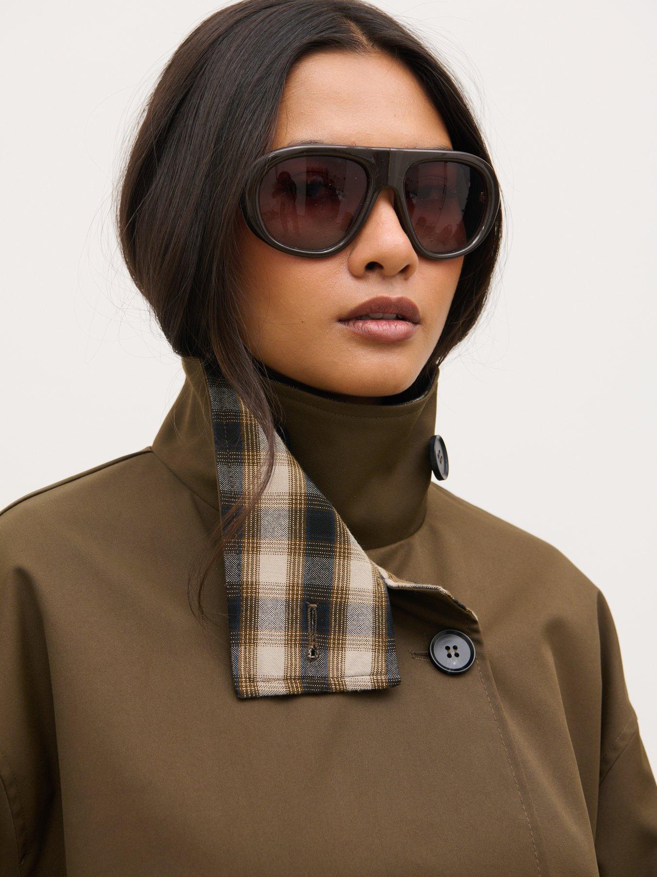 Image 1 of 4 of Pretty Lavish Katie Funnel Neck Reversible Short Trench&nbsp;- Brown Check
