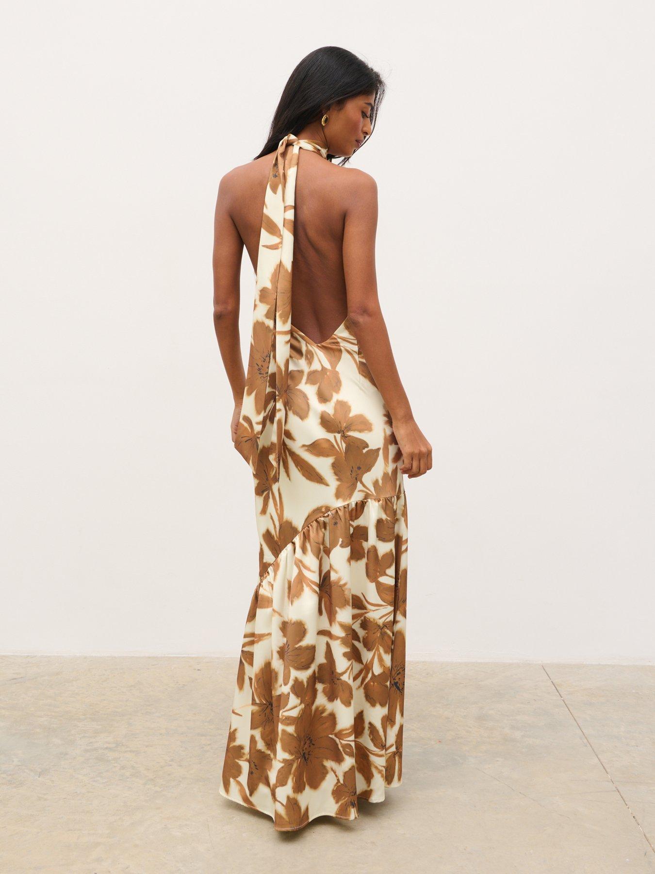 Image 2 of 5 of Pretty Lavish Avery High Neck Backless Maxi Dress - Brown