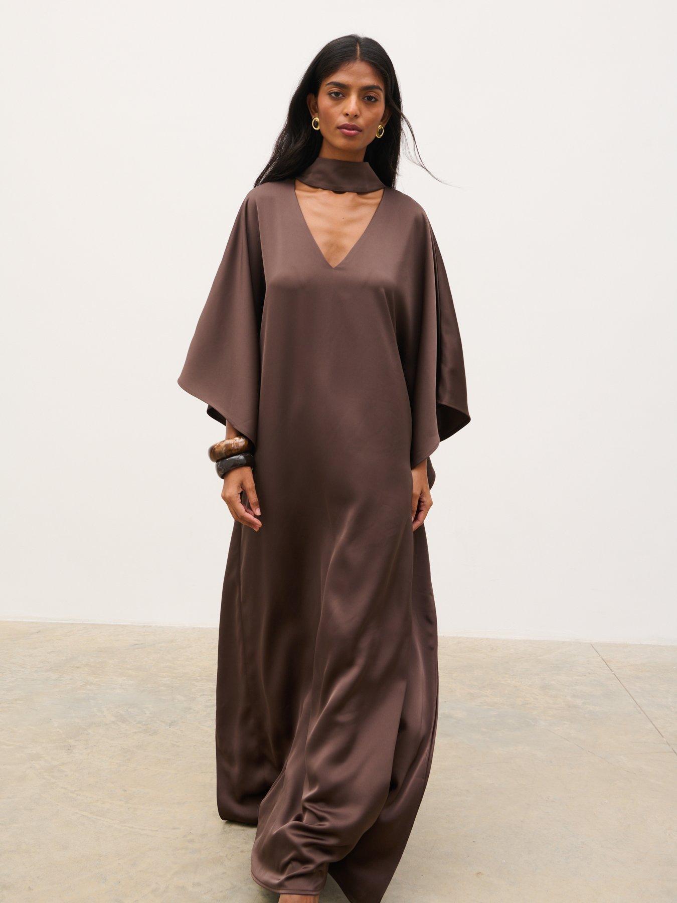 Image 3 of 5 of Pretty Lavish Briarlee Kimono Maxi Dress - Chocolate Brown
