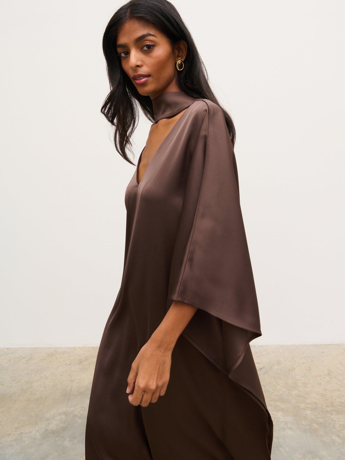 Image 5 of 5 of Pretty Lavish Briarlee Kimono Maxi Dress - Chocolate Brown