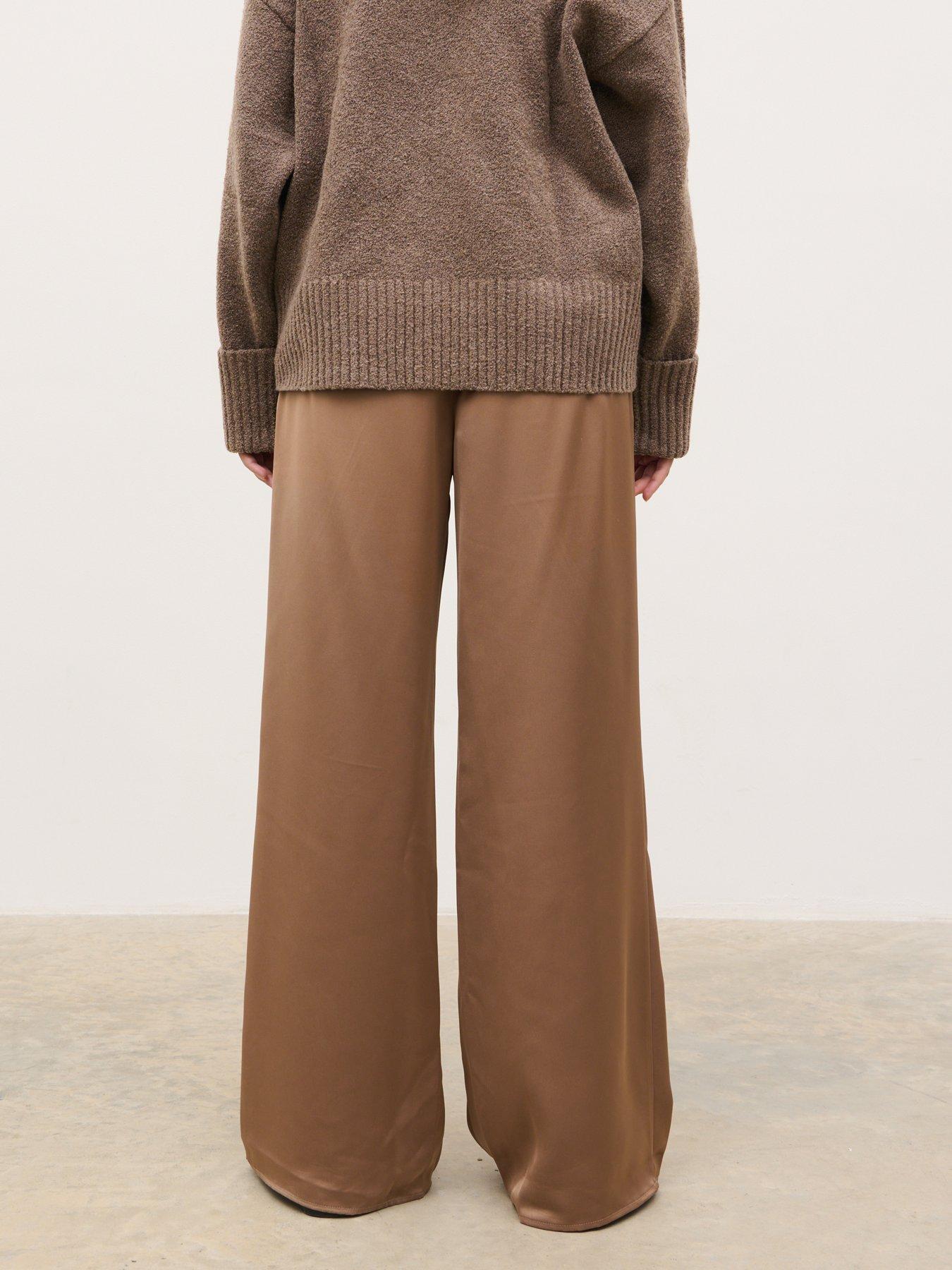 Image 2 of 4 of Pretty Lavish Breya Satin Drawstring Trousers - Mocha