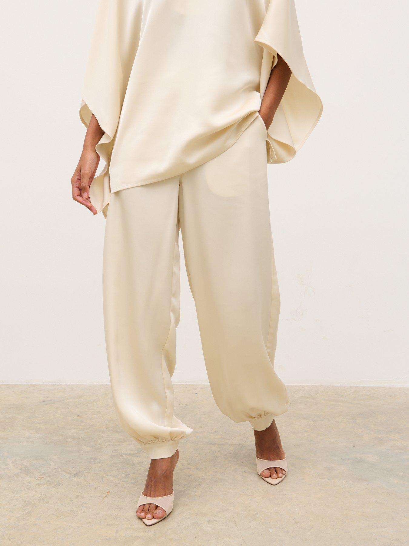 Image 1 of 4 of Pretty Lavish Breya Satin Balloon Leg Trousers - White