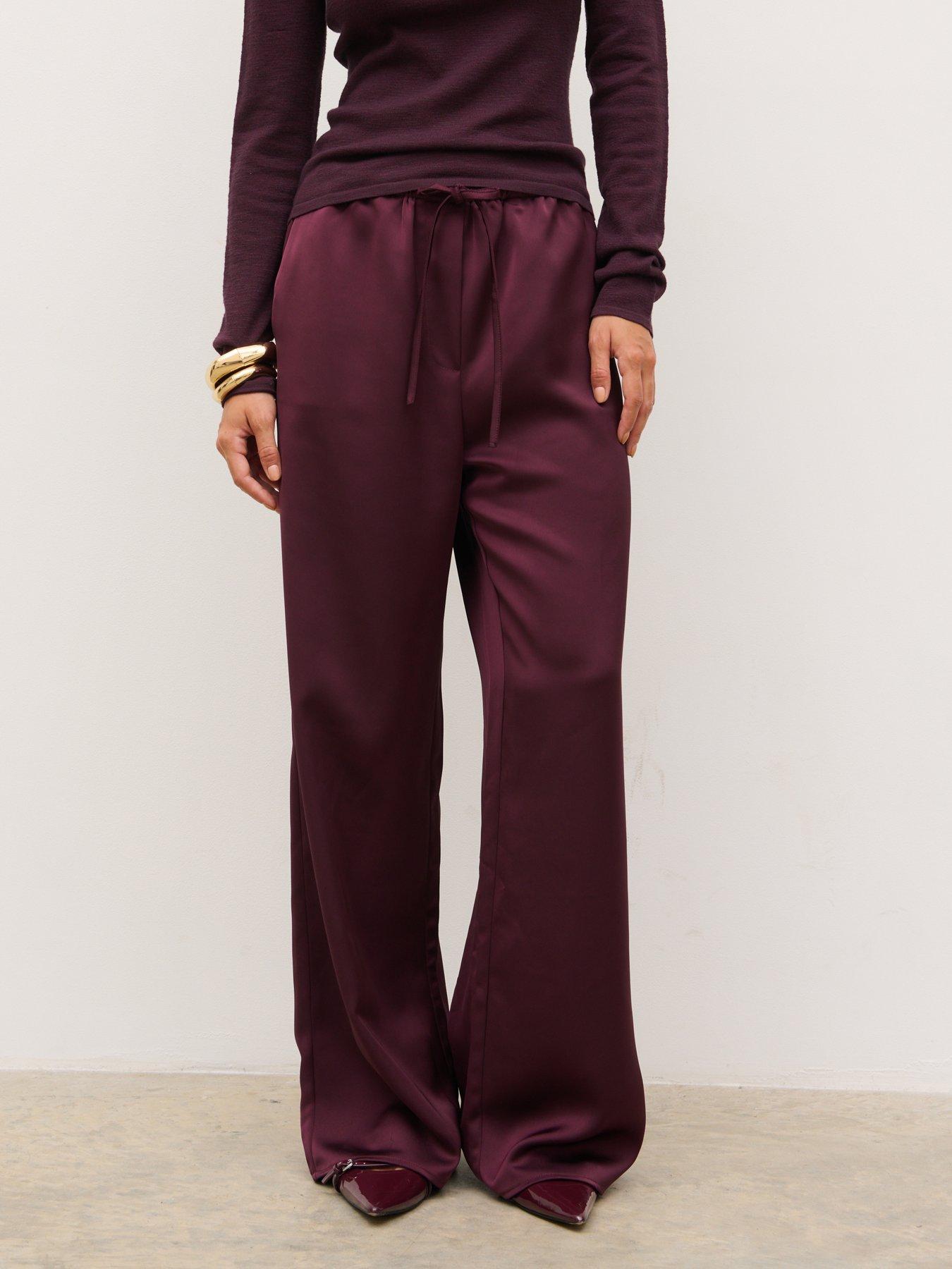 Image 1 of 4 of Pretty Lavish Breya Satin Drawstring Wide Leg Trousers - Red