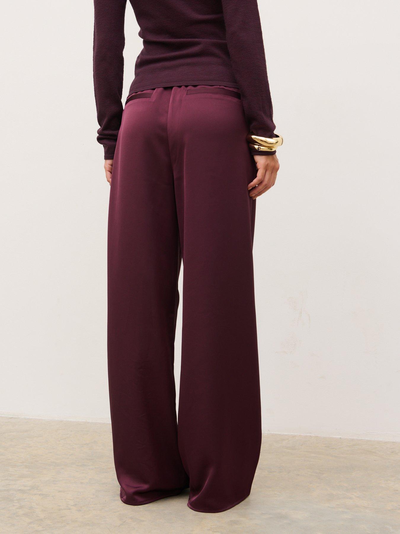 Image 2 of 4 of Pretty Lavish Breya Satin Drawstring Wide Leg Trousers - Red