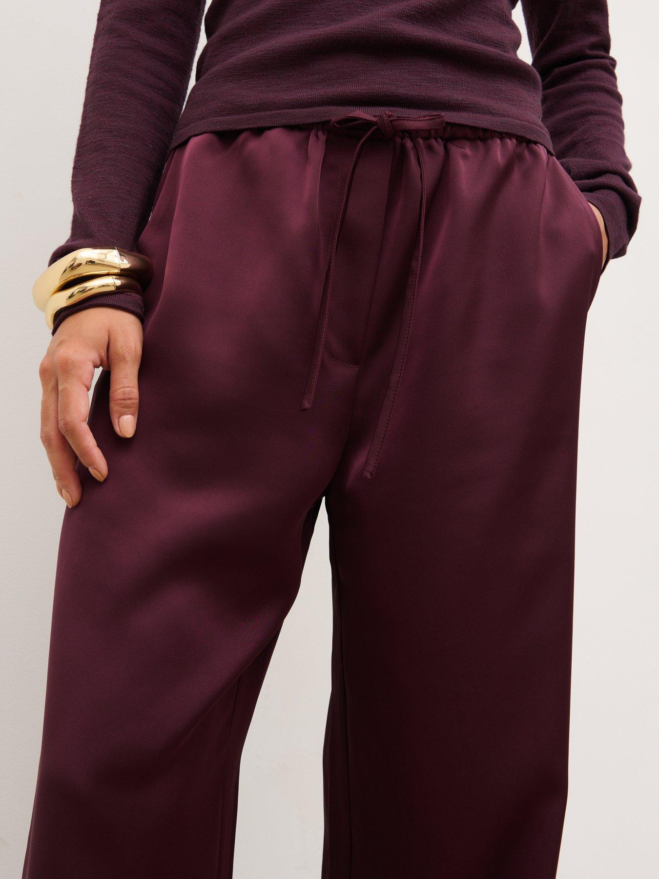 Image 3 of 4 of Pretty Lavish Breya Satin Drawstring Wide Leg Trousers - Red