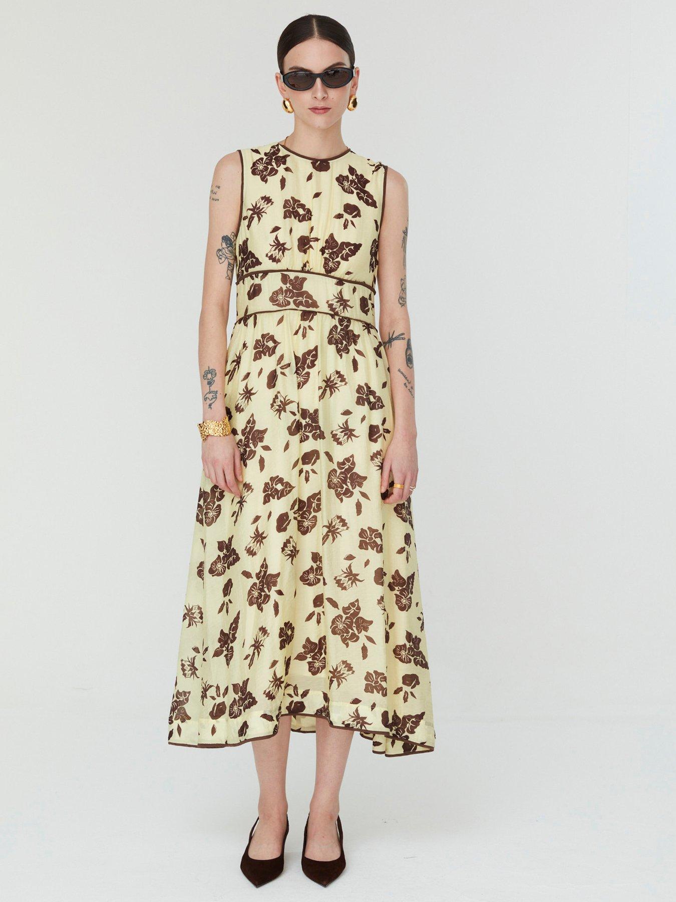 Jovonna London Lani Women's Floral Print Sleeveless Midi Dress - Yellow