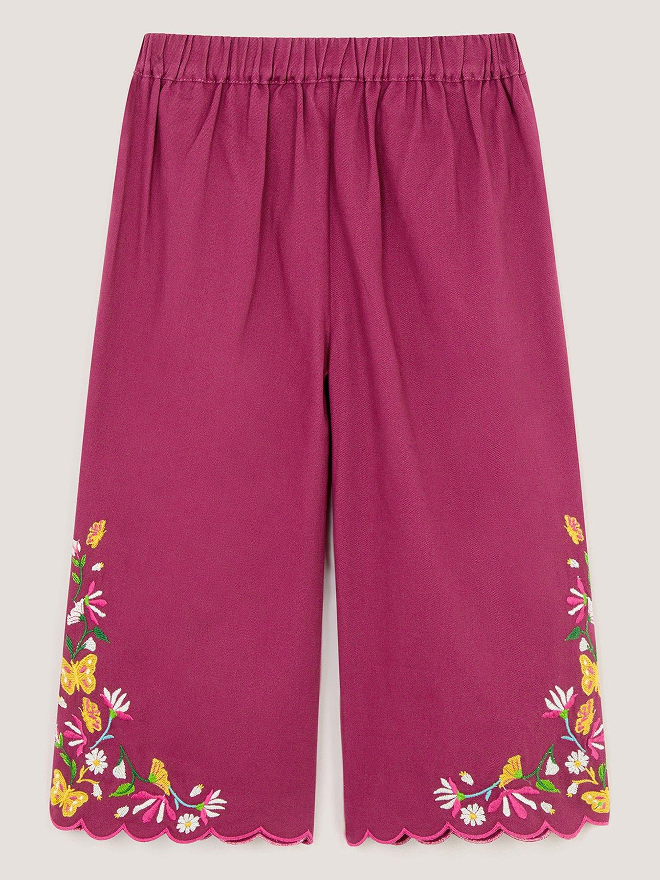 Image 2 of 3 of Monsoon Girls Floral Embroidered Twill Trousers - Magenta