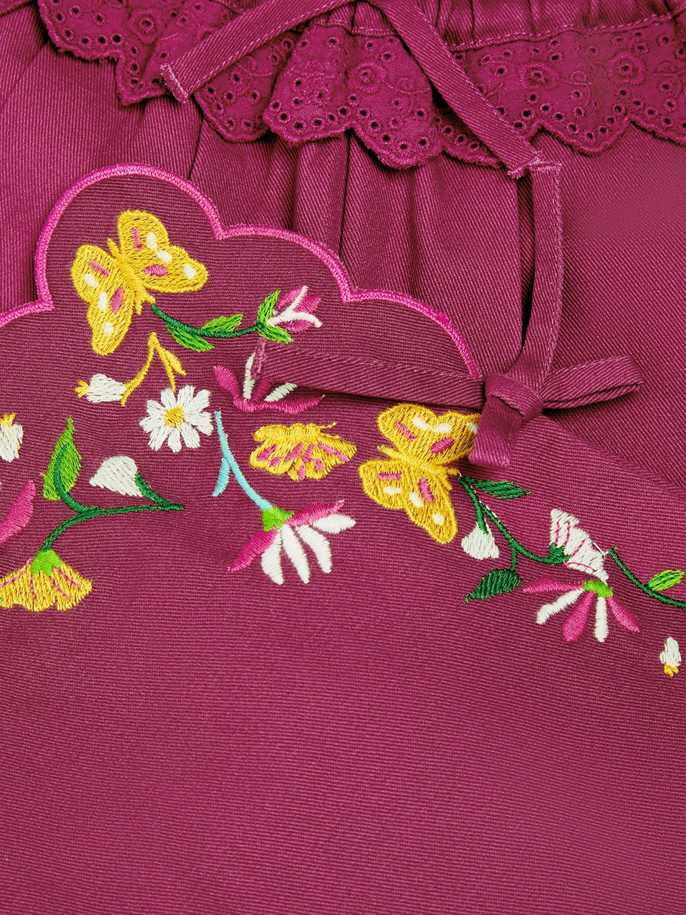 Image 3 of 3 of Monsoon Girls Floral Embroidered Twill Trousers - Magenta