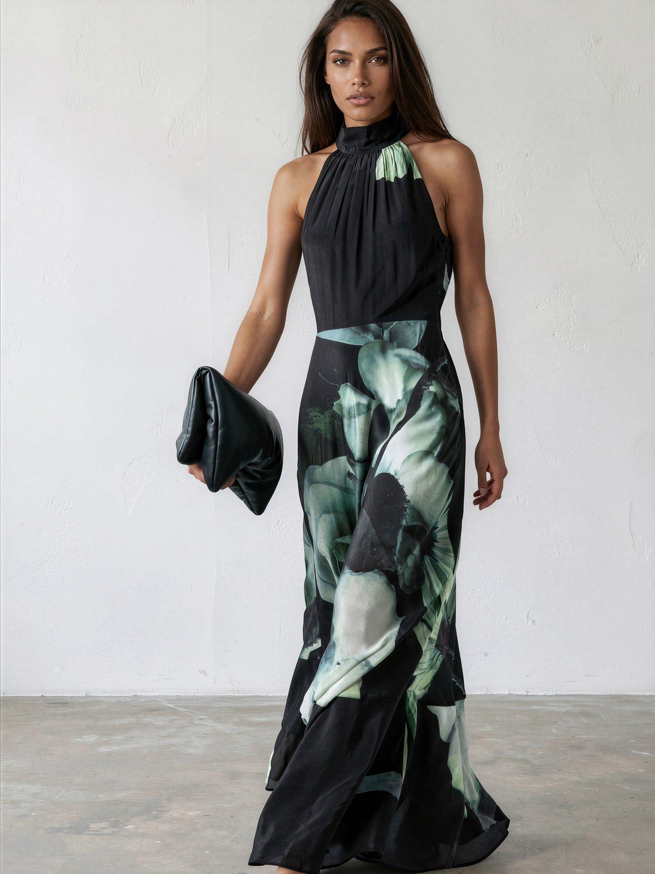 Religion Floral Rose Green Print Valeria Maxi Dress