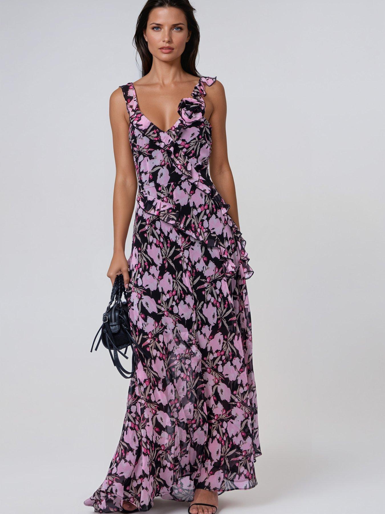 Image 4 of 7 of Religion Floral Prime Print Ruffle Dream Maxi Dress - Pink