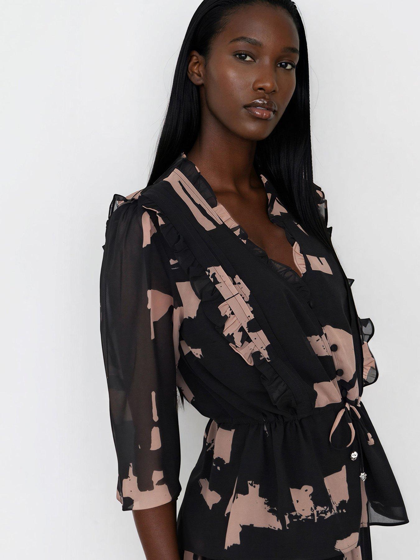 Religion Abstract Facade Ashes Pink Print Evie Top - Black