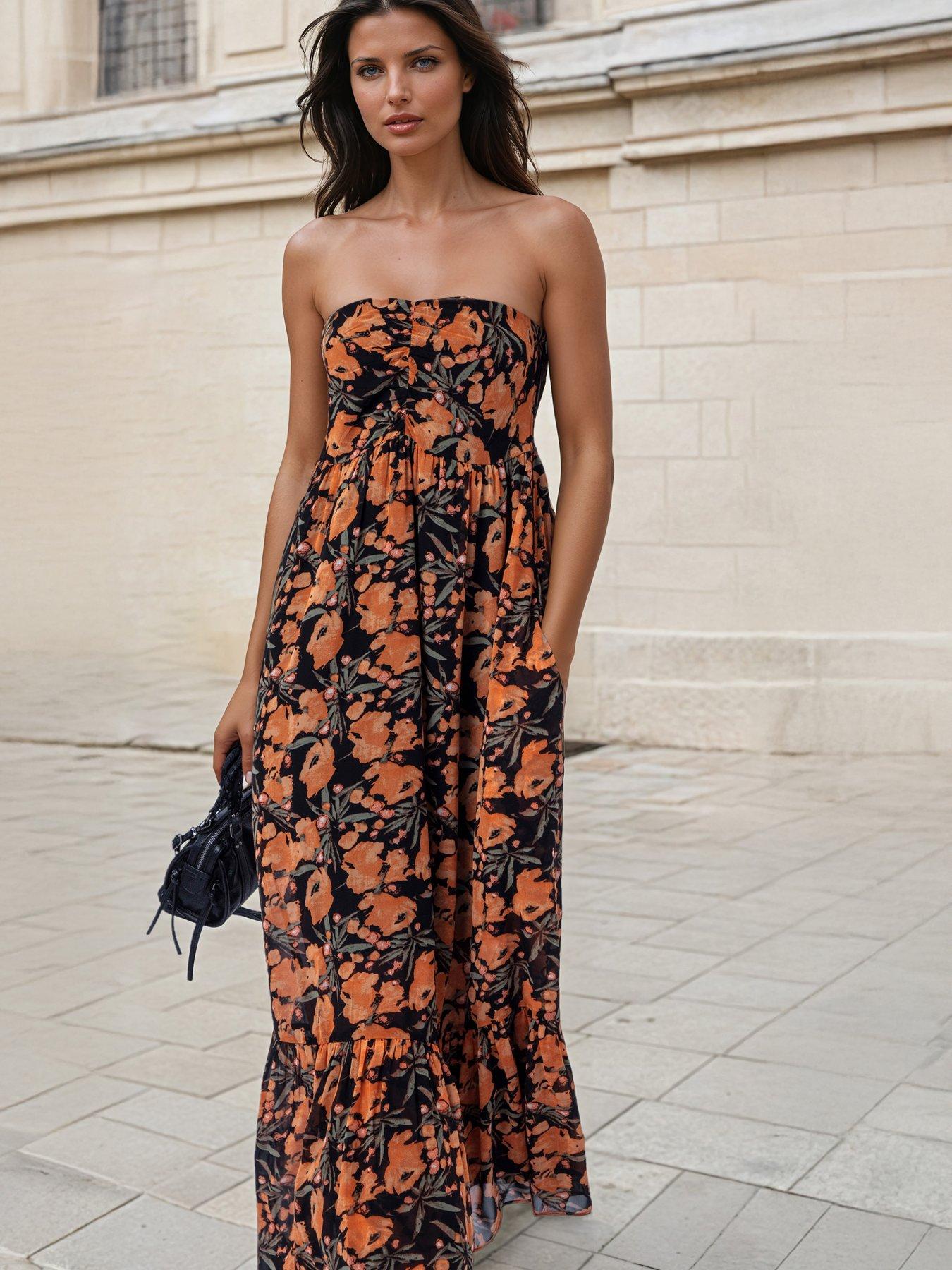 Religion Floral Prime Print Bandeau Harper Maxi Dress - Orange