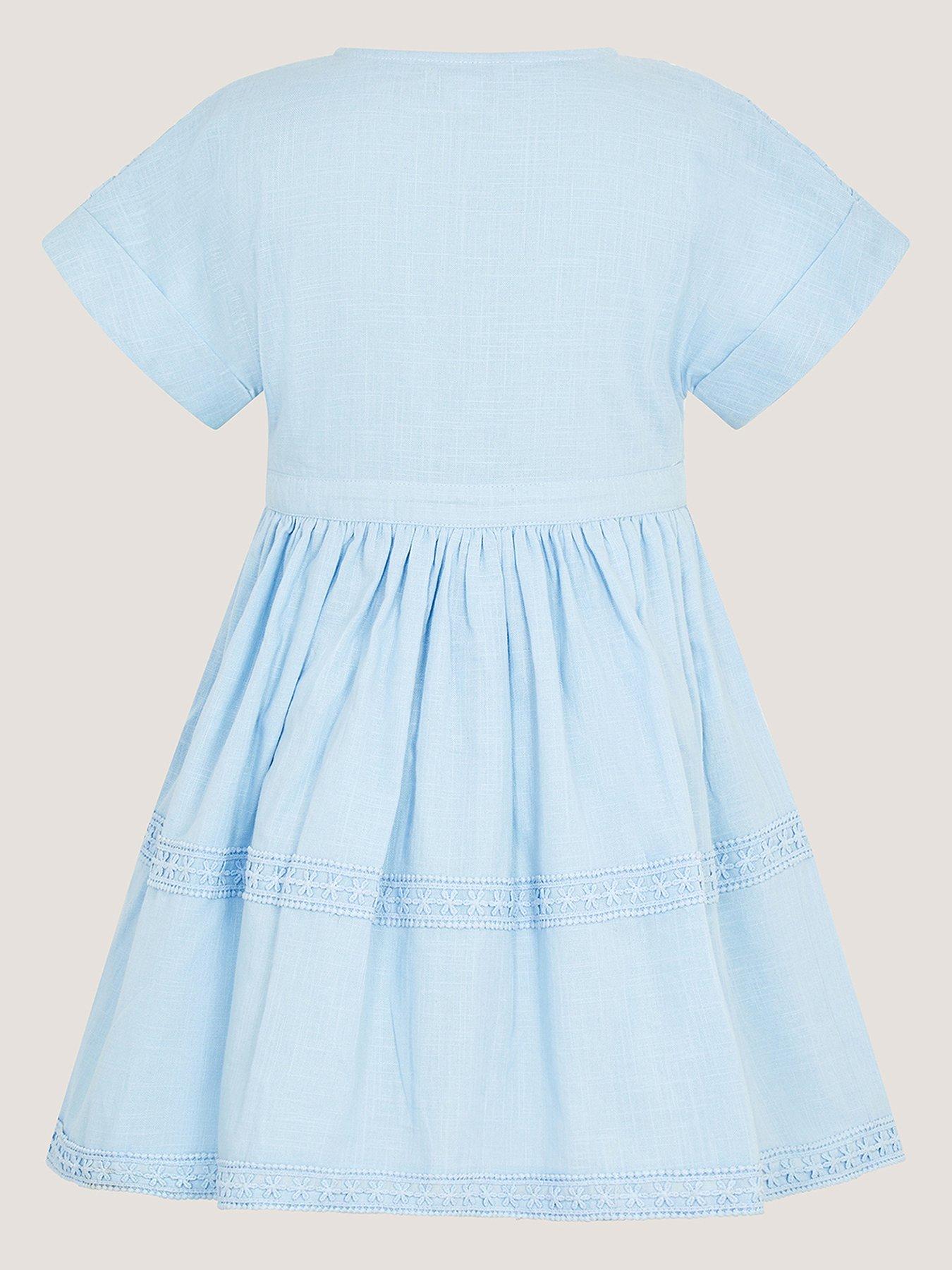 Image 3 of 4 of Monsoon Girls Smocked Button Through Dress - Blue