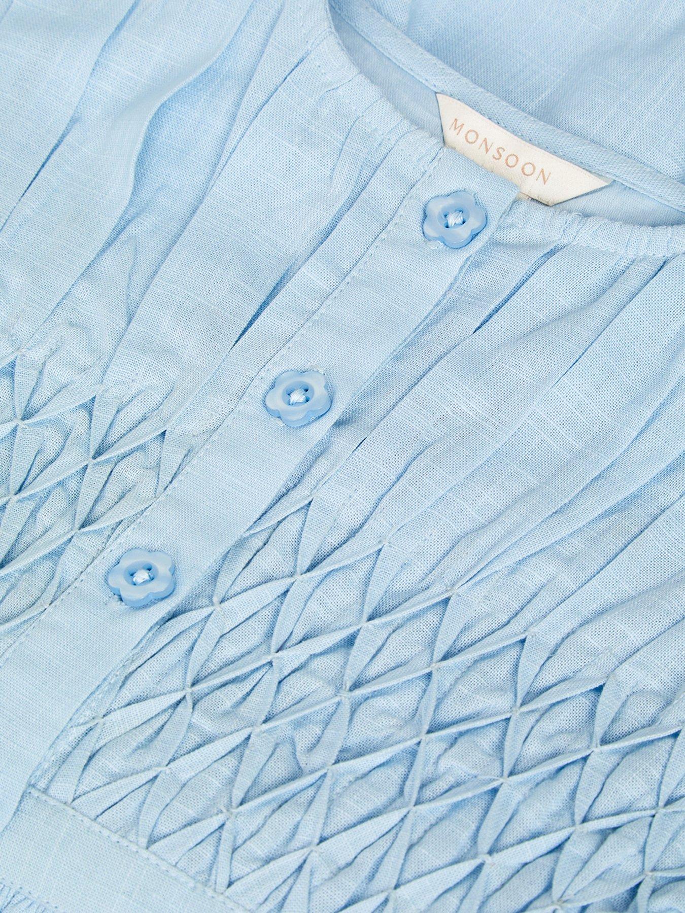 Image 4 of 4 of Monsoon Girls Smocked Button Through Dress - Blue