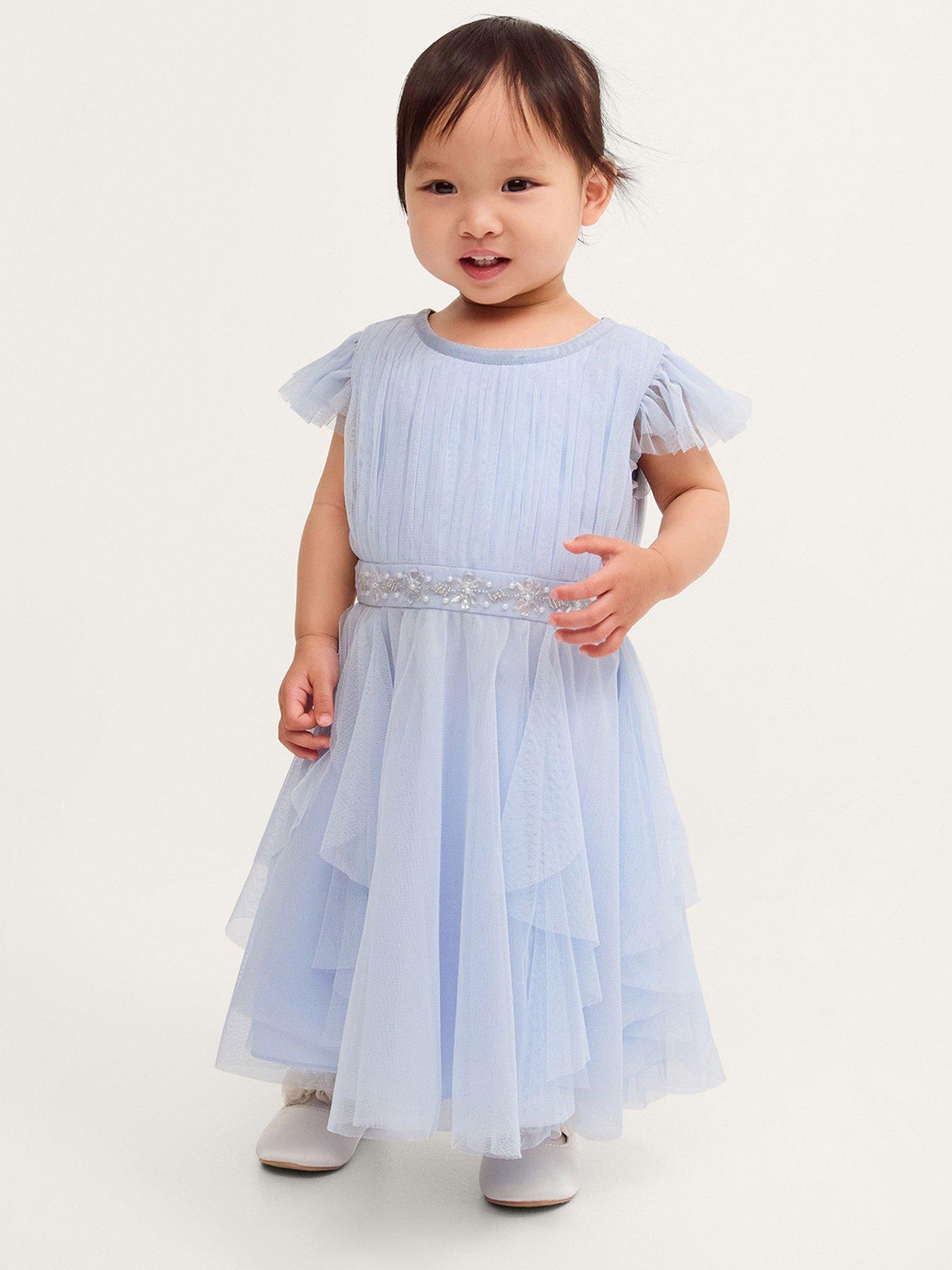 Monsoon Baby Girls Pennie Waterfall Skirt Dress - Pale Blue - Light Blue