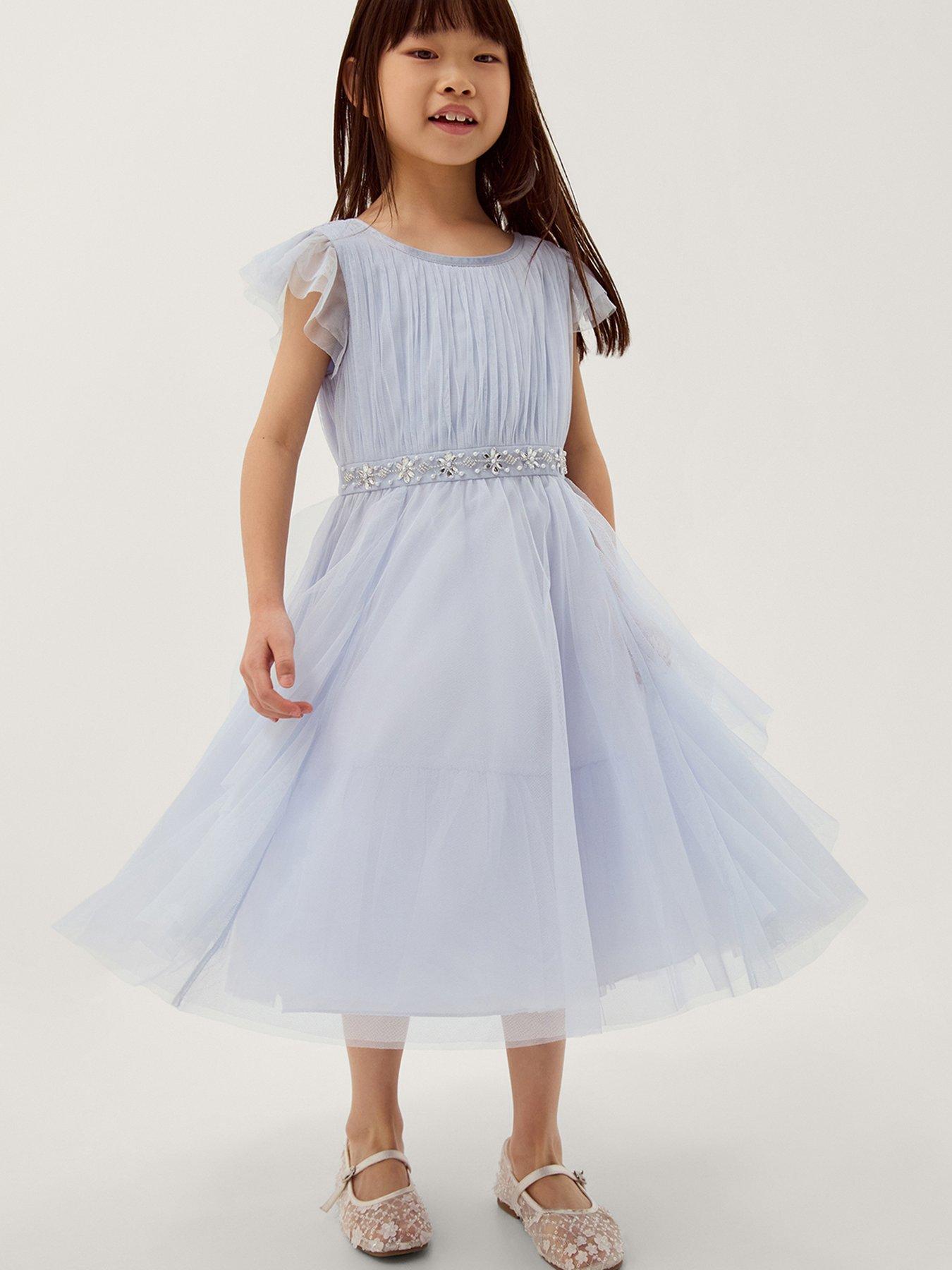 Monsoon Girls Pennie Embroidered Waterfall Dress - Pale Blue
