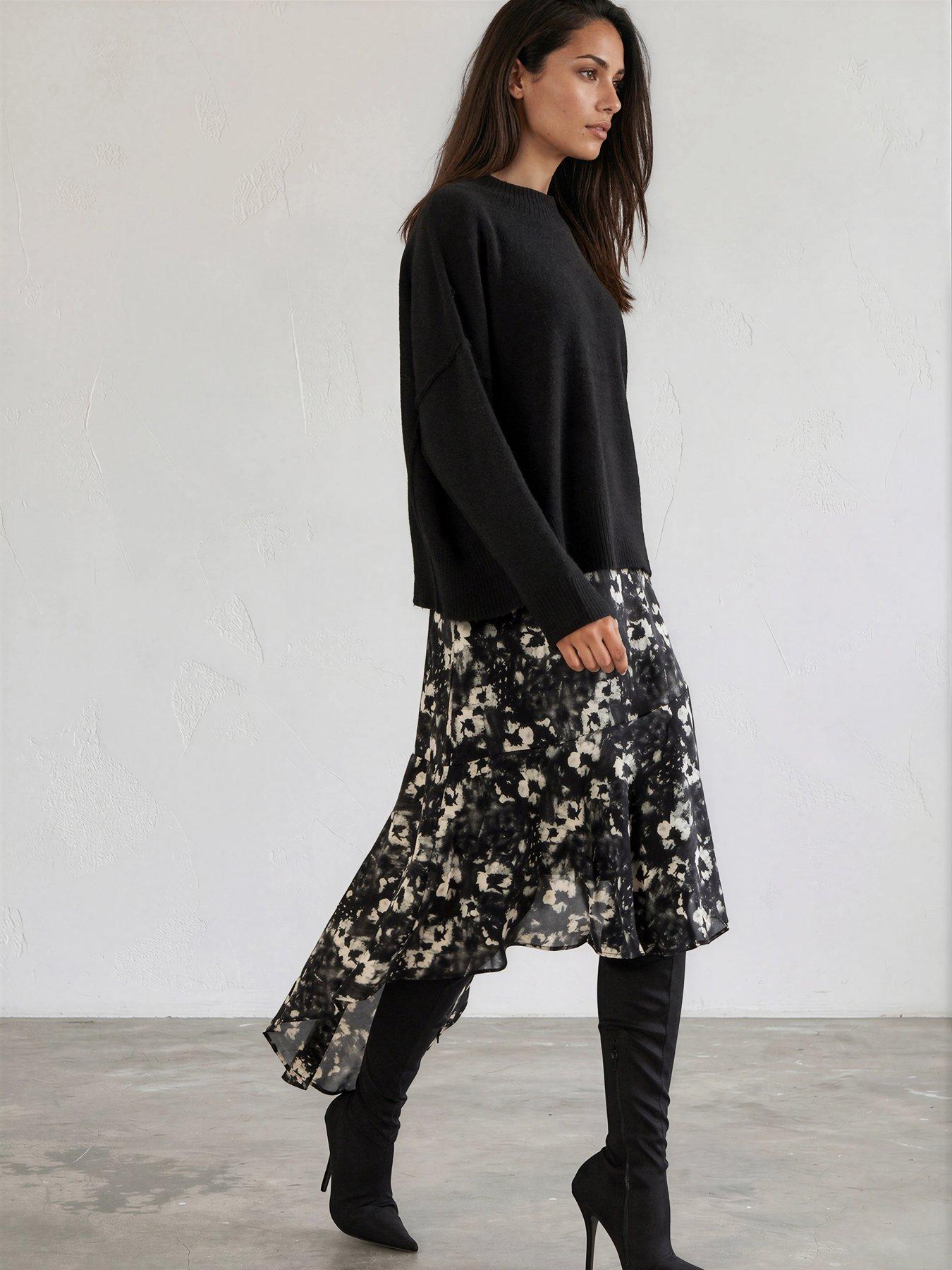 Religion Flora Print Black Ash Skirt - White