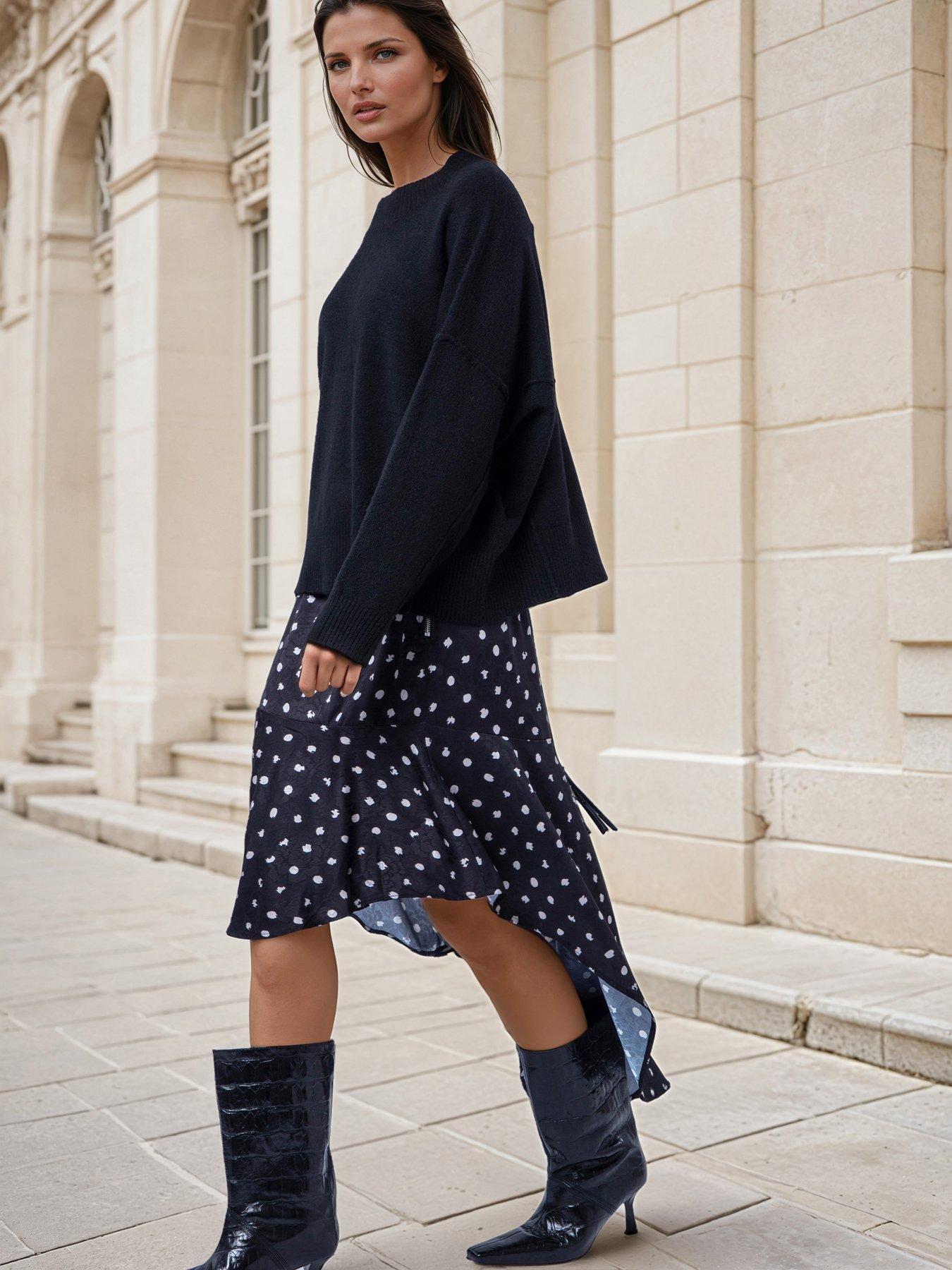 Image 1 of 7 of Religion Dot Print Black Ash Skirt - White