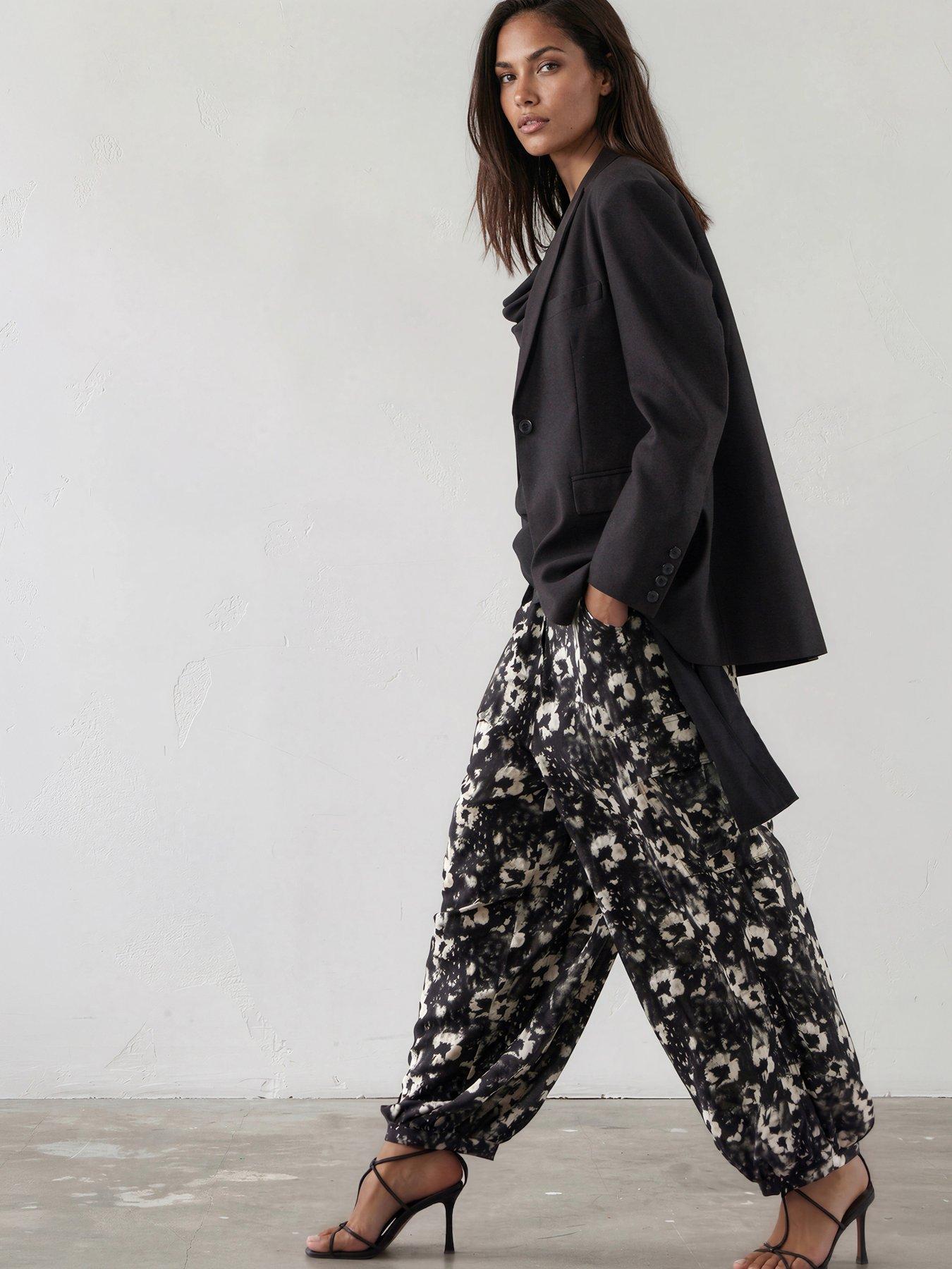 Religion Flora Print Black White Ash Balloon Trousers