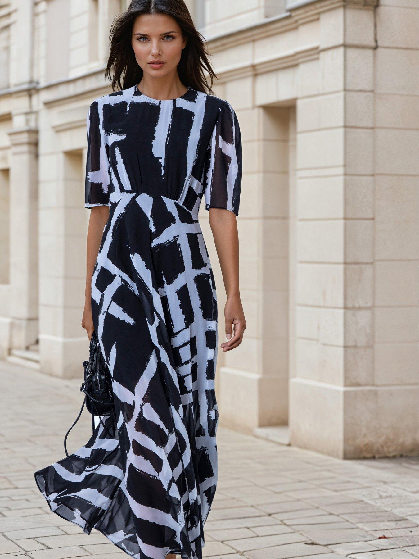 Religion Abstract Selvage Print Sienna Tea Dress - Black
