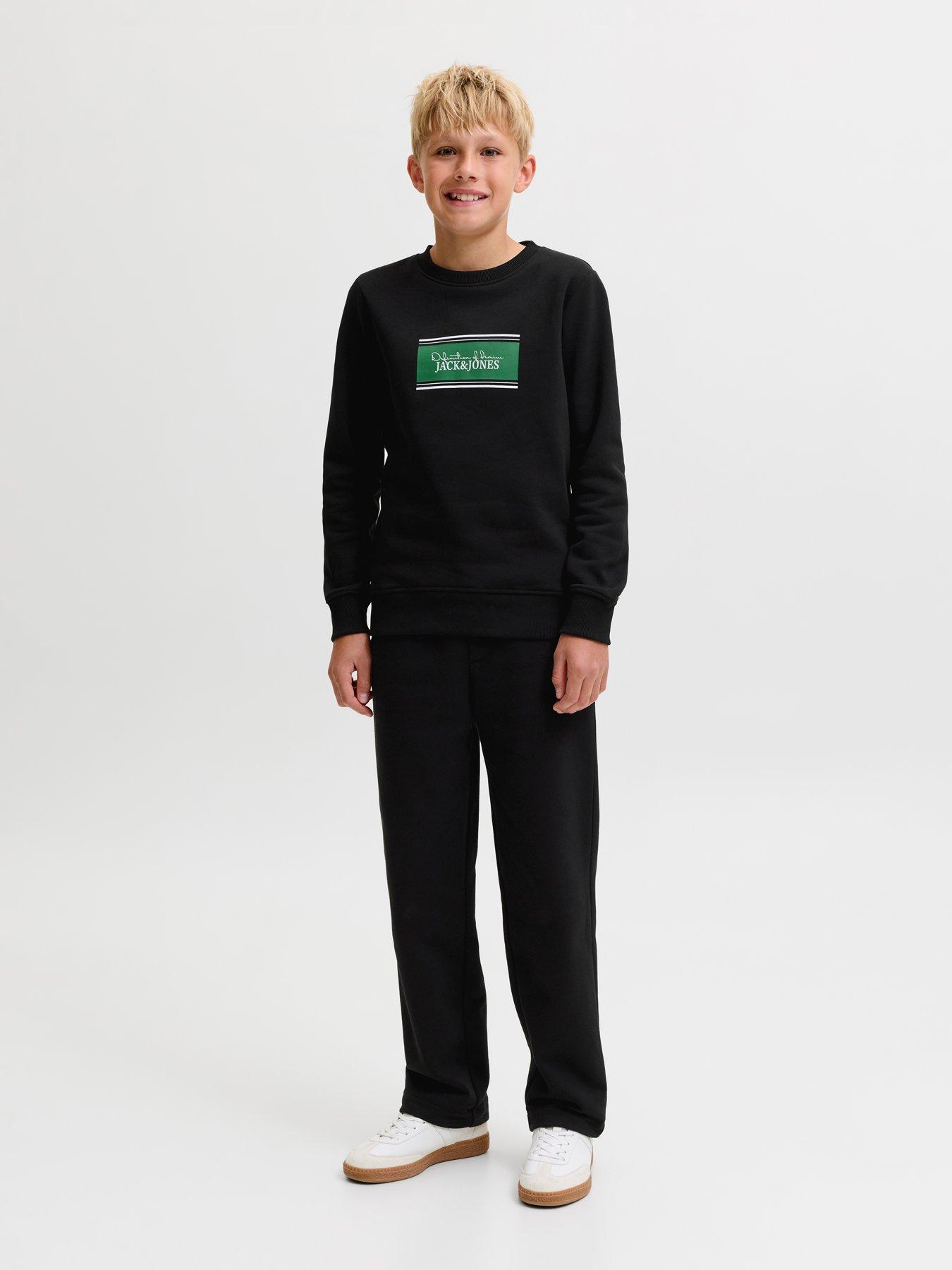 Jack & Jones Junior Boys Crew Neck Sweatshirt and Joggers Set - Black