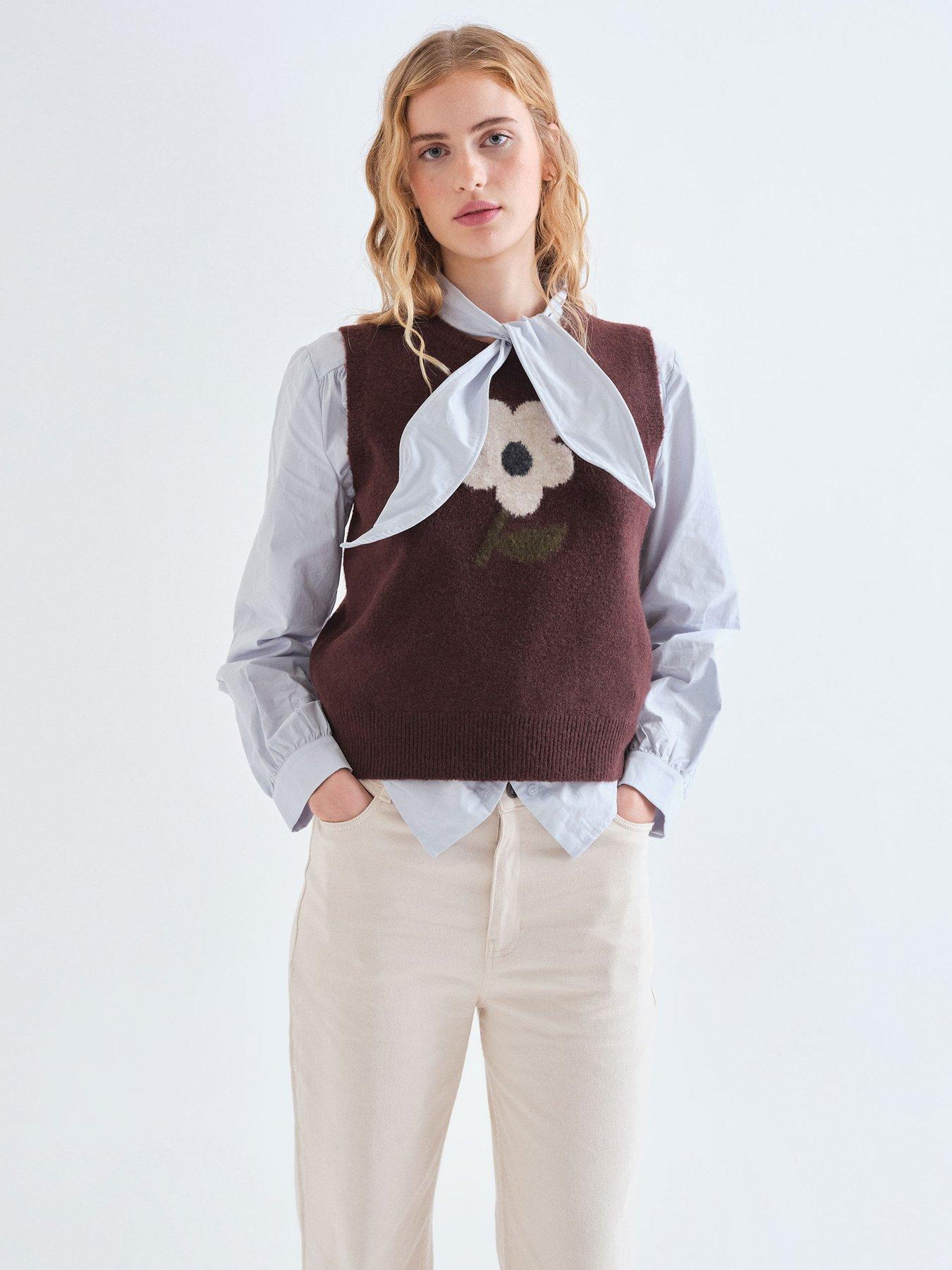 Compania Fantastica Big Flower Sweater Vest - Brown