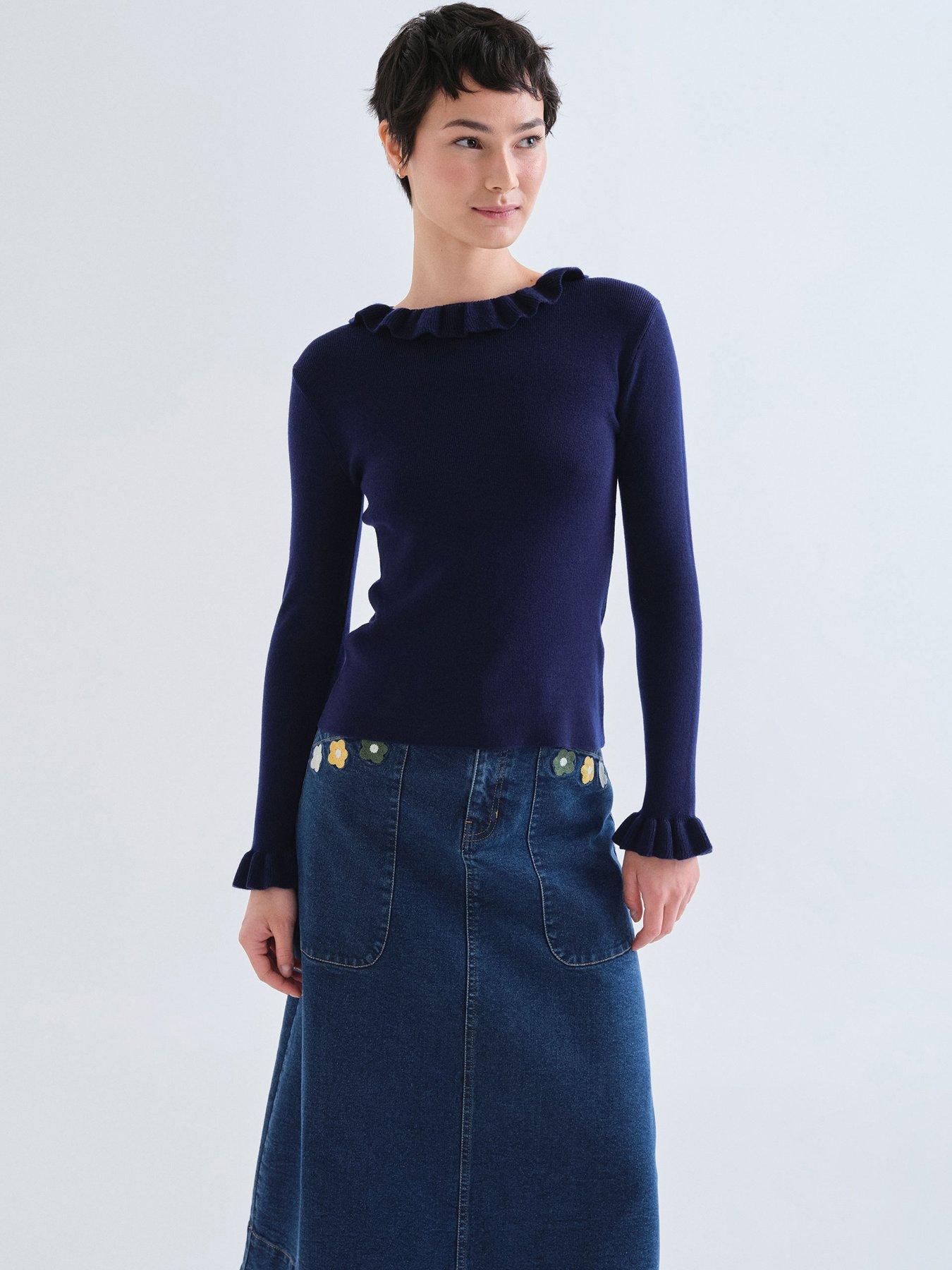 Image 1 of 5 of Compania Fantastica Women's Ruffle Trim Knit Jumper - Blue