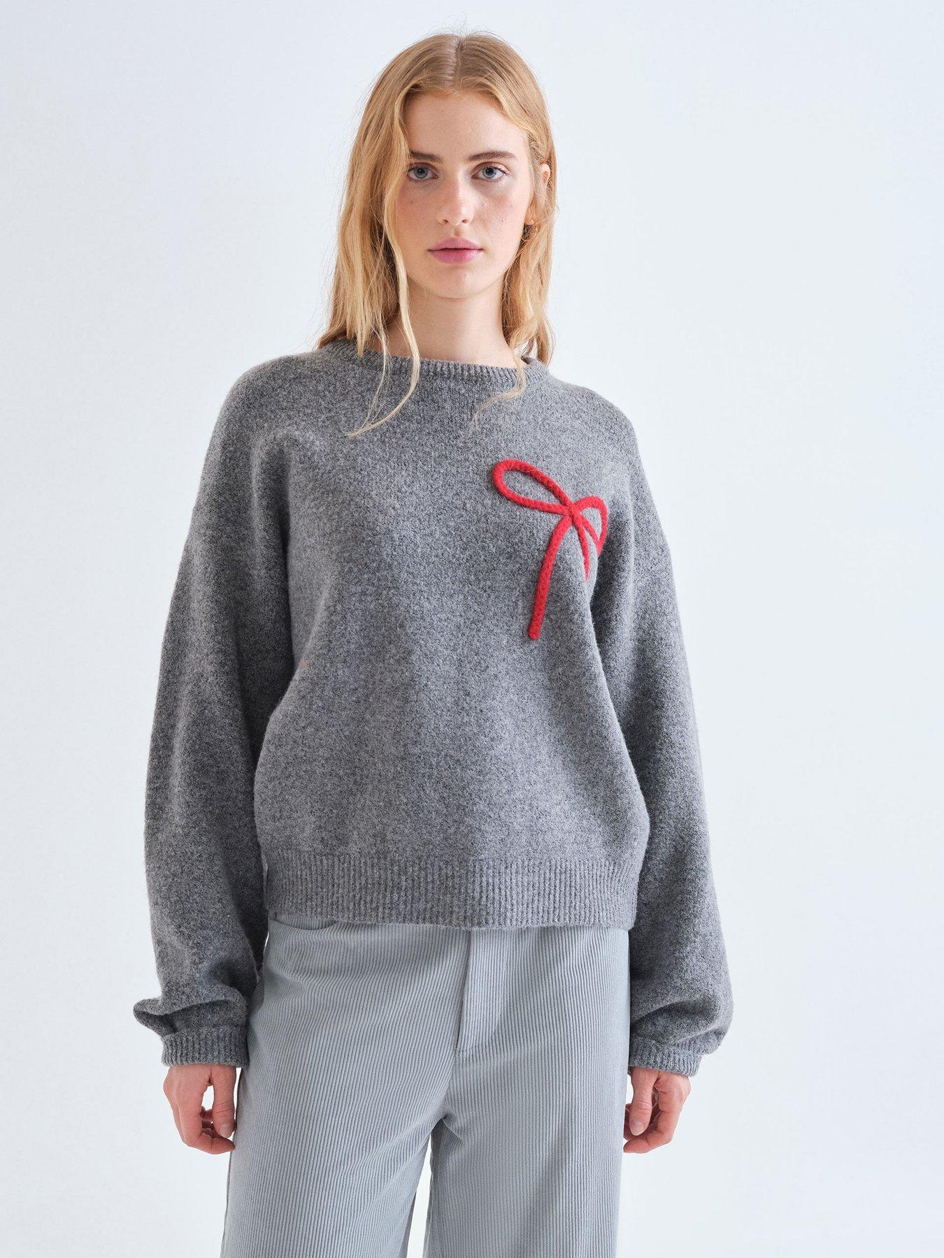 Compania Fantastica Red Bow Jumper - Grey
