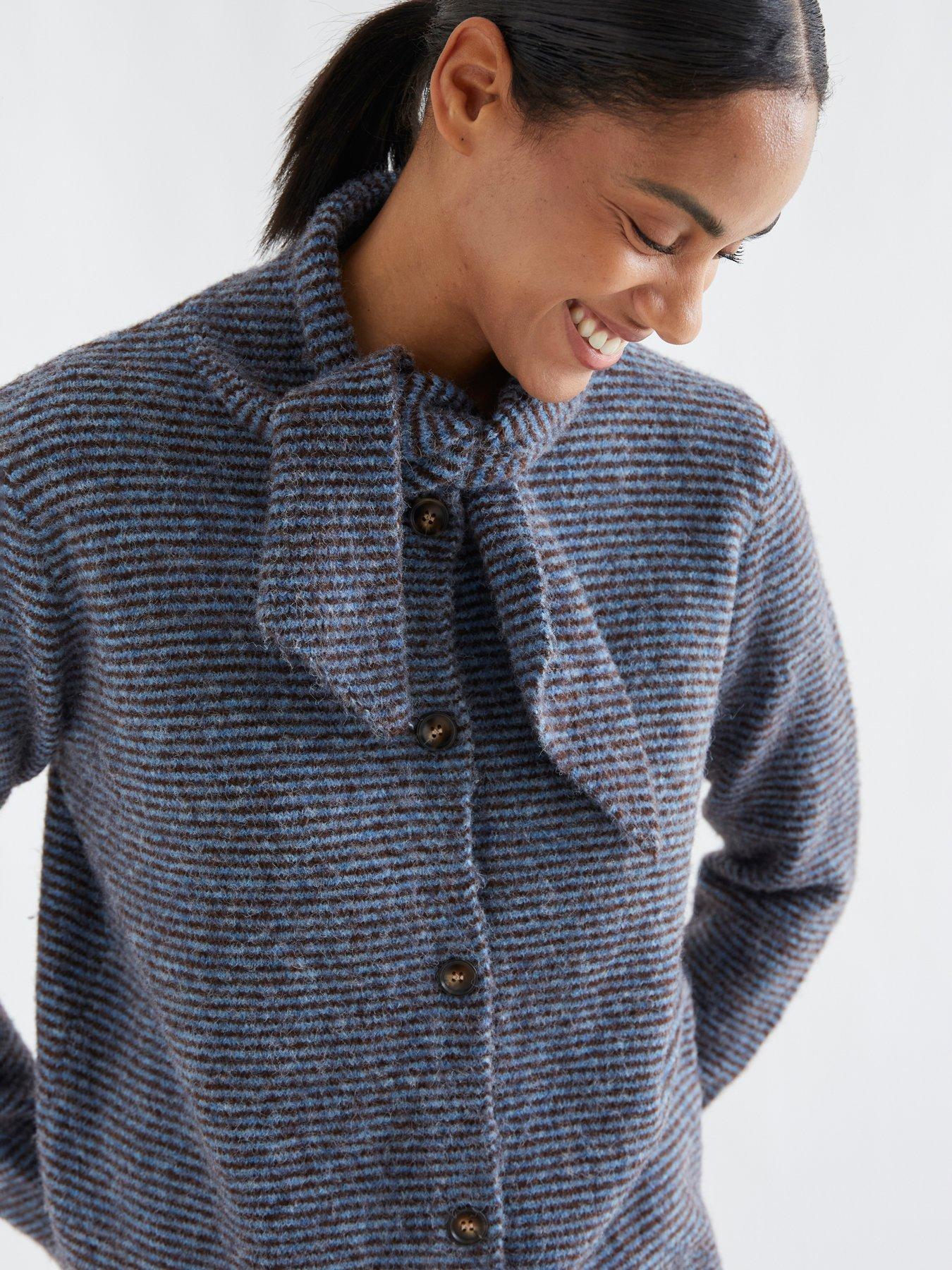Image 5 of 5 of Compania Fantastica Women's Striped Tie Neck Cardigan - Blue