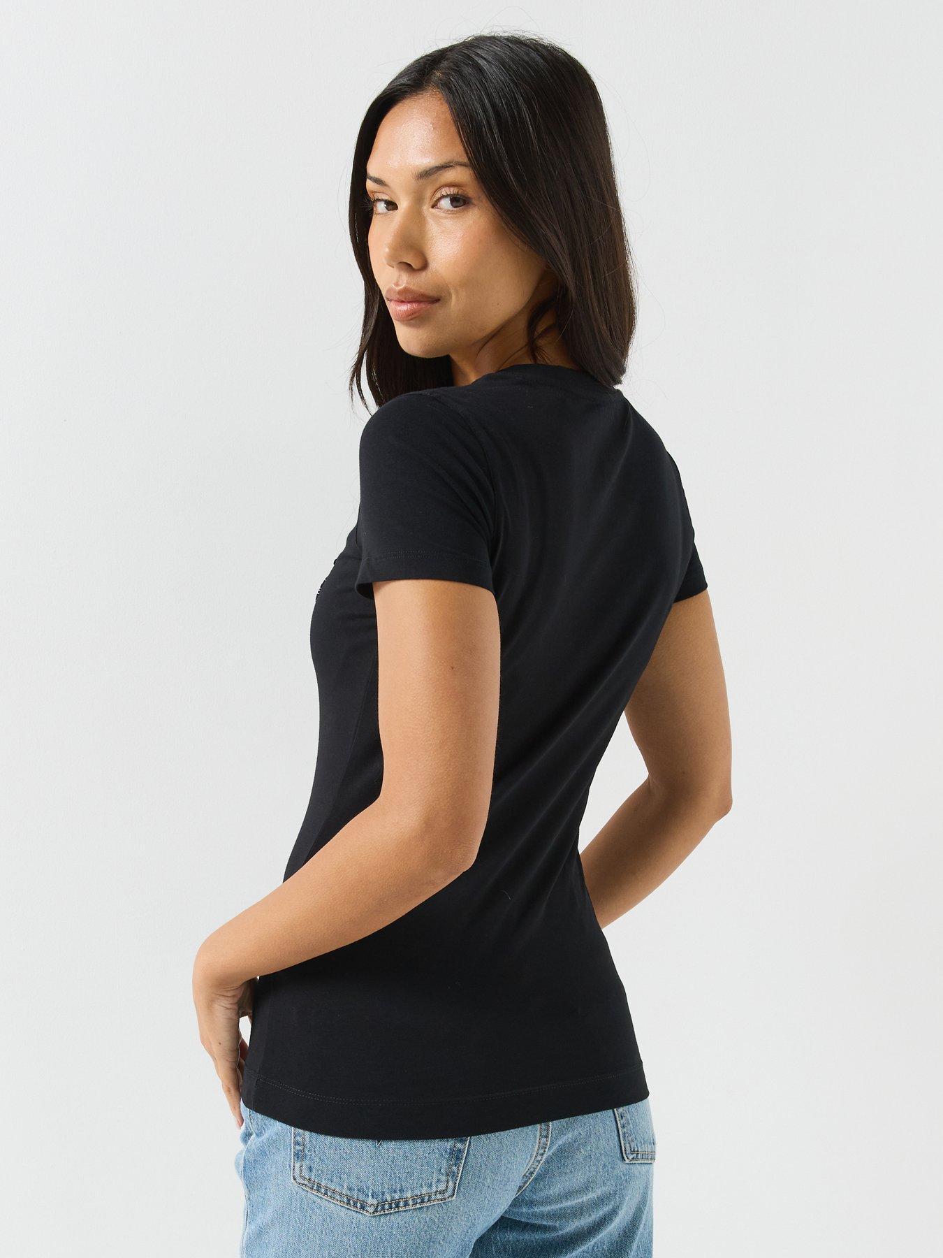 Image 2 of 6 of Guess Short Sleeve Logo Sequins T-Shirt - Black